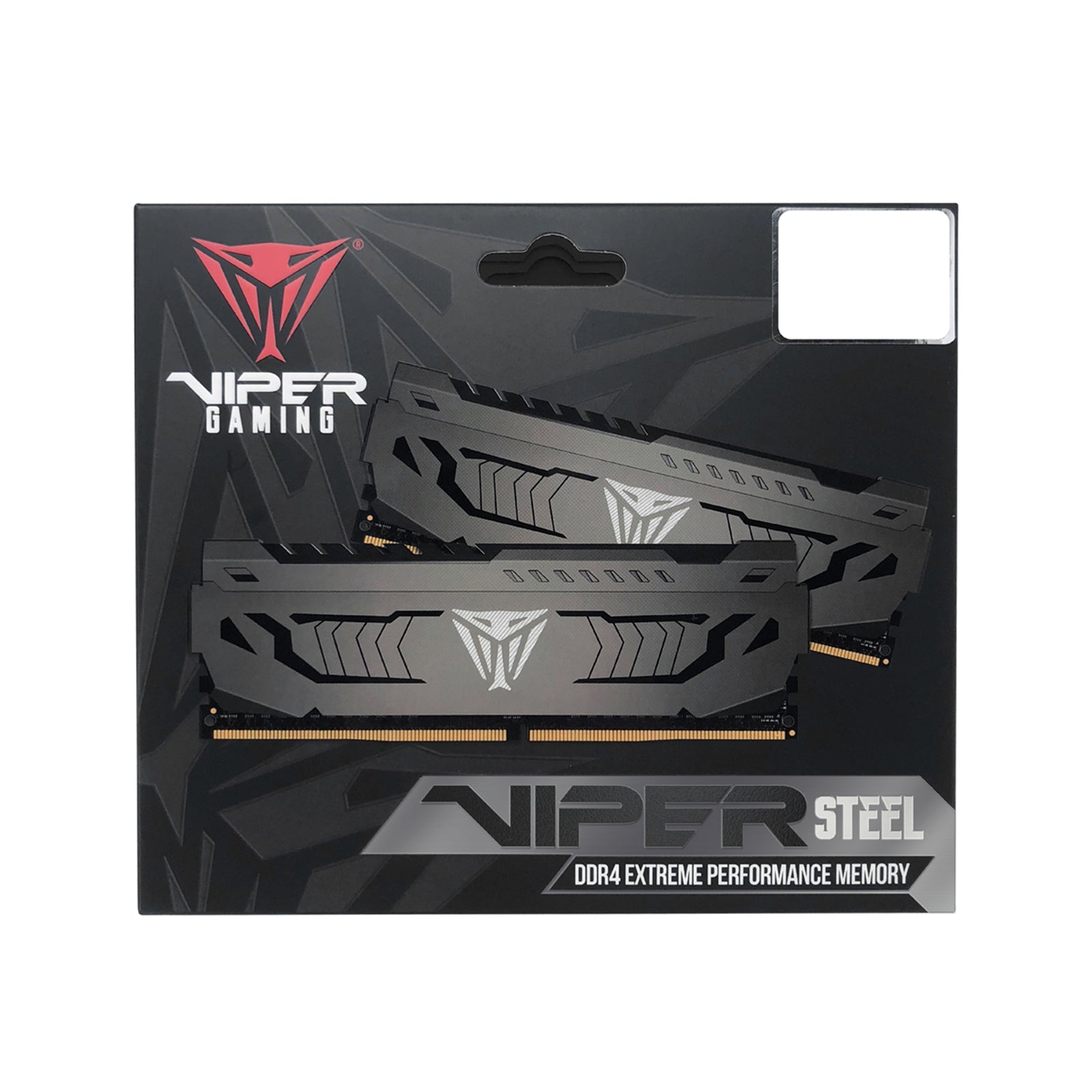 Patriot Viper Steel DDR4 16GB (2x8GB) 3200MHz system memory kit with gunmetal grey heatshield and sleek design.