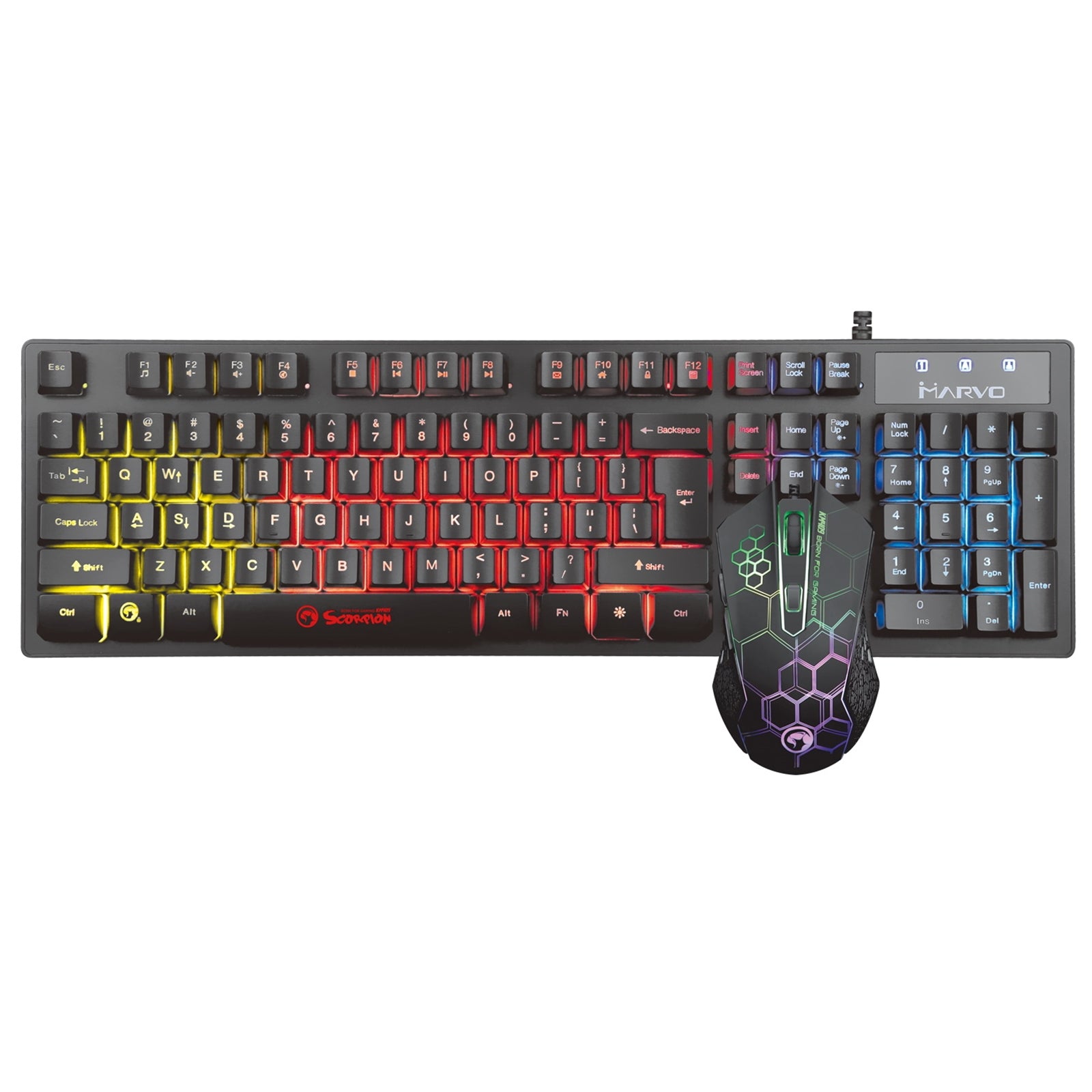 Marvo Scorpion KM409 7 Colour LED Backlit Adjustable DPI Gaming Keyboard and Mouse Bundle