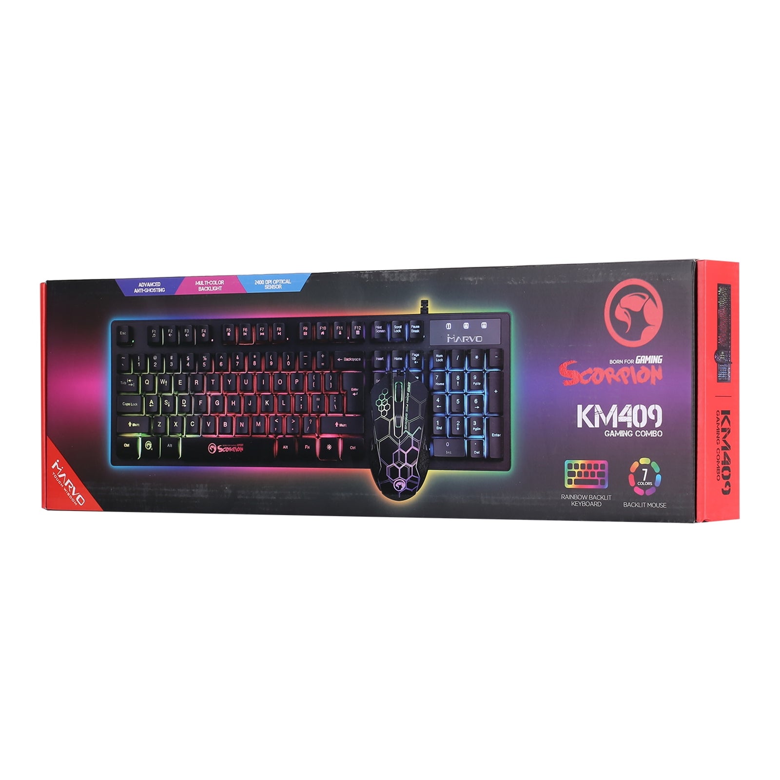 Marvo Scorpion KM409 7 Colour LED Backlit Adjustable DPI Gaming Keyboard and Mouse Bundle