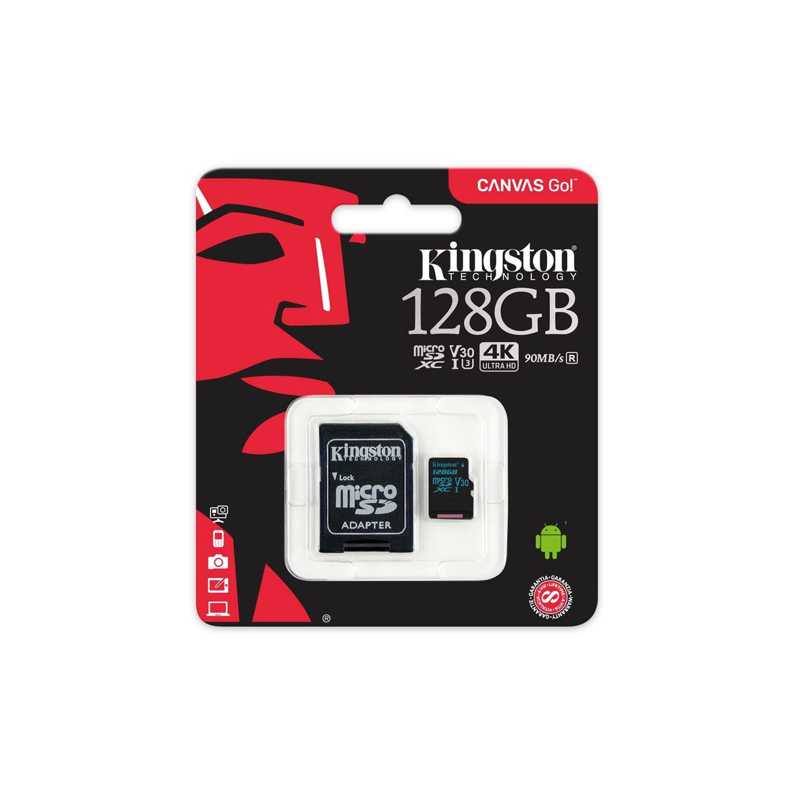 Kingston Canvas Select 128GB Micro SD UHS-I Flash Card with Adapter