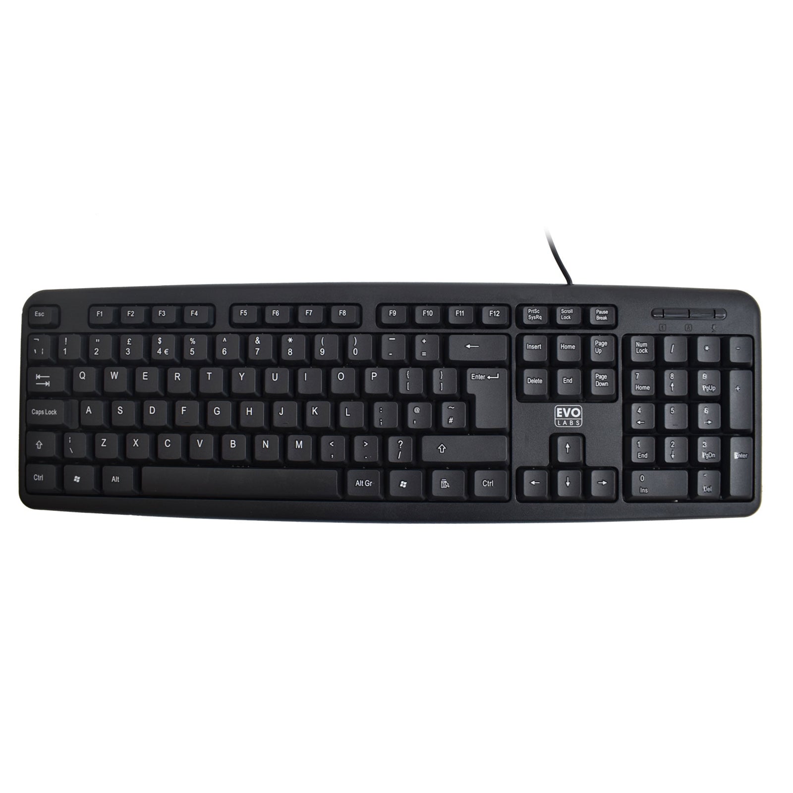 Evo Labs KD-101LUK Wired Keyboard, USB Plug and Play, Full Size, Qwerty UK Layout, Ideal for Home or Office, Black