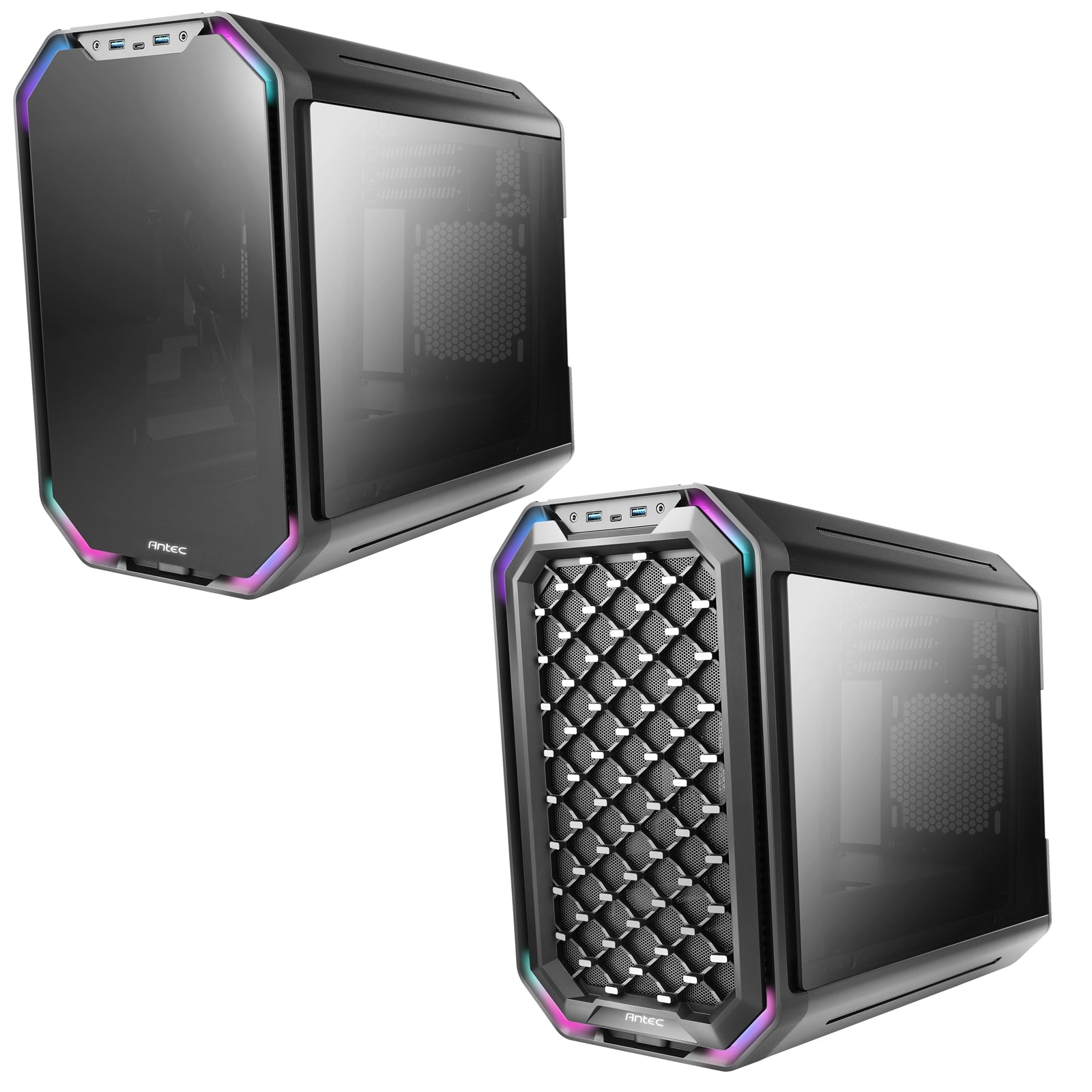 Antec Dark Cube Mid Cube 2 x USB 3.0 / 1 x USB 3.1 Type-C Tempered Glass Side Window Panel with Interchangeable Front Panels Black Case