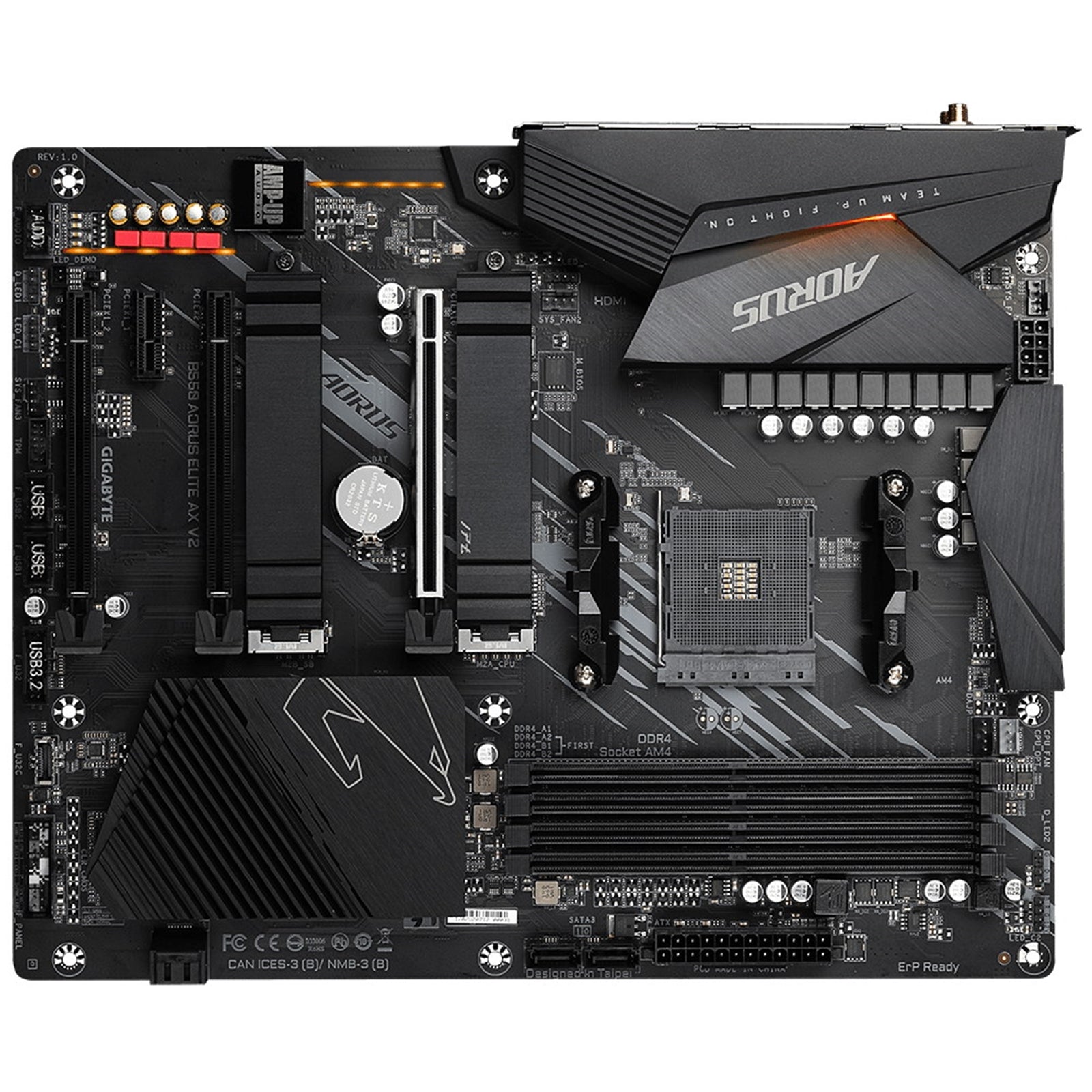 Gigabyte B550 AORUS ELITE AX V2 AMD AM4 Socket Motherboard, ATX, 4x DDR4 Slots, 2x M.2 Sockets, 1x USB-C Port, Fitted I/O Shield, 2.5GbE LAN, Wi-Fi 6E, 1x DisplayPort / 1x HDMI Port