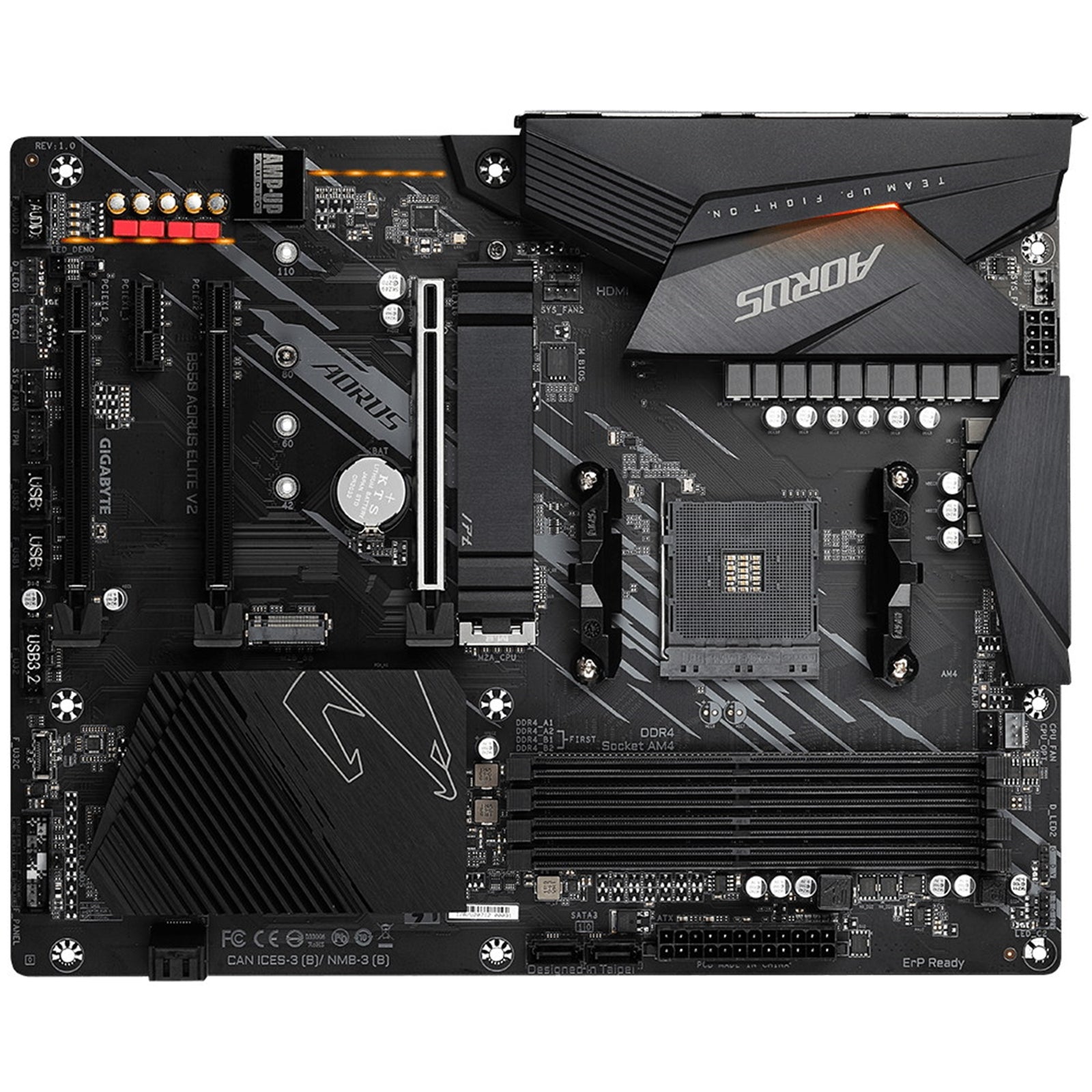 Gigabyte B550 AORUS ELITE V2 AMD AM4 Socket Motherboard, ATX, 4x DDR4 Slots, 2x M.2 Sockets, 1x USB-C Port, Fitted I/O Shield, 2.5GbE LAN, 1x DisplayPort / 1x HDMI Port