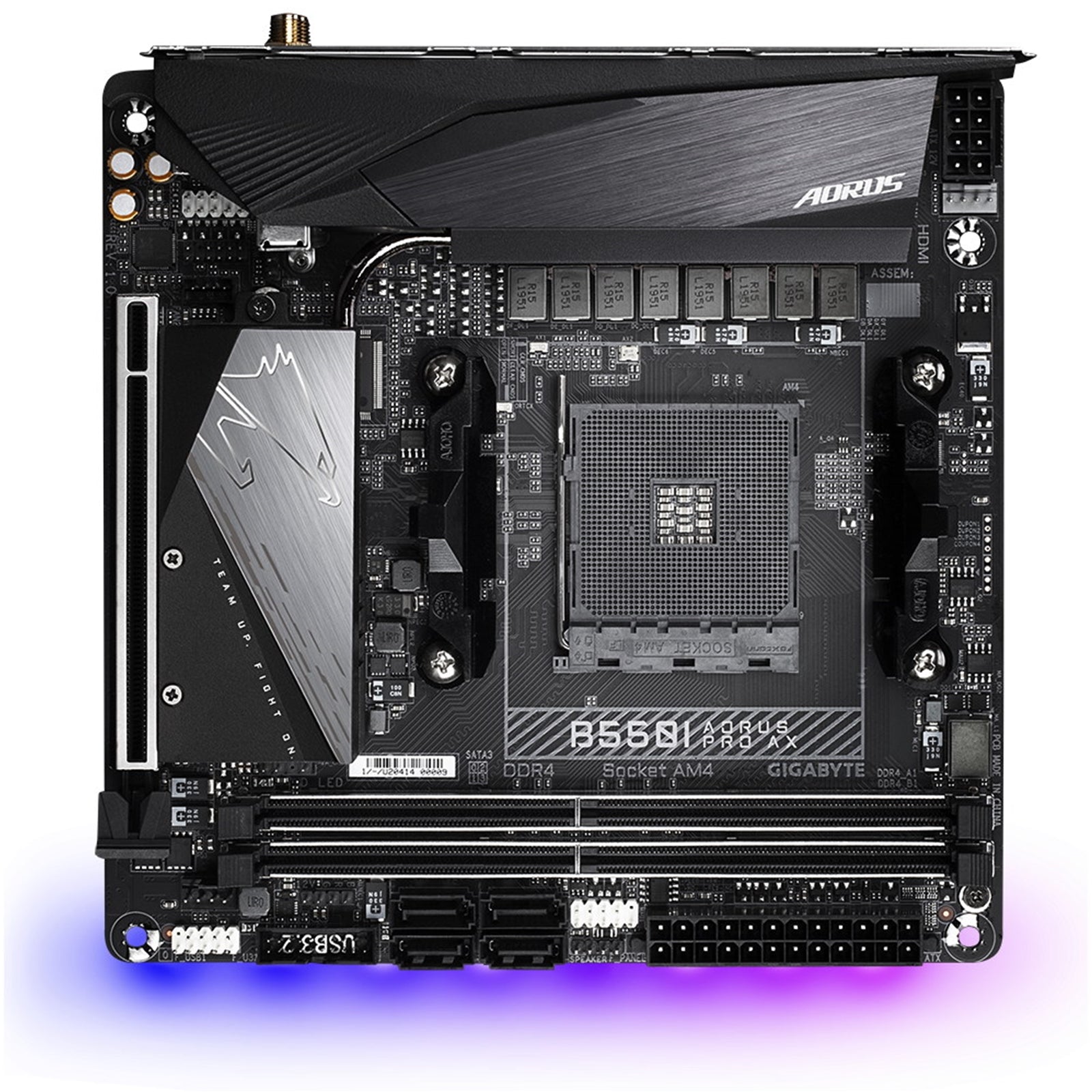 Gigabyte B550I AORUS PRO AX AMD AM4 Socket Motherboard, Mini-ITX, 2x DDR4 Slots, 2x M.2 Sockets, 1x USB-C Port, Fitted I/O Shield, 2.5GbE LAN, Wi-Fi 6, 1x DisplayPorts / 2x HDMI Port