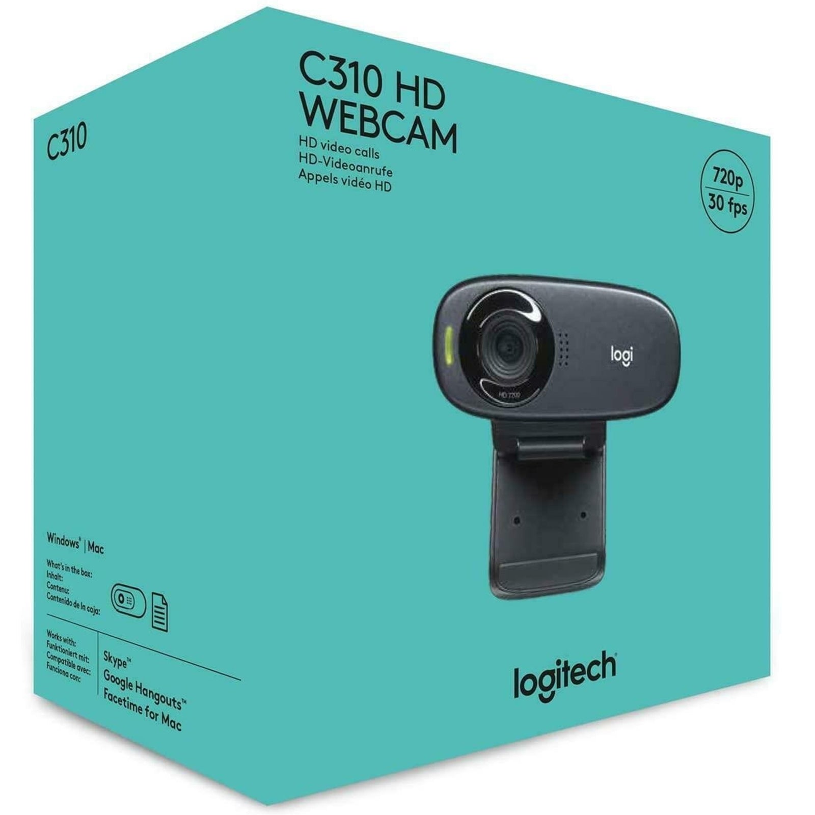 Logitech C310 HD Webcam, HD 720p/30fps, Widescreen HD Video Calling, HD Light Correction, Noise-Reducing Mic, For Skype, FaceTime, Hangouts, WebEx, PC/Mac/Laptop/Macbook/Tablet, Black