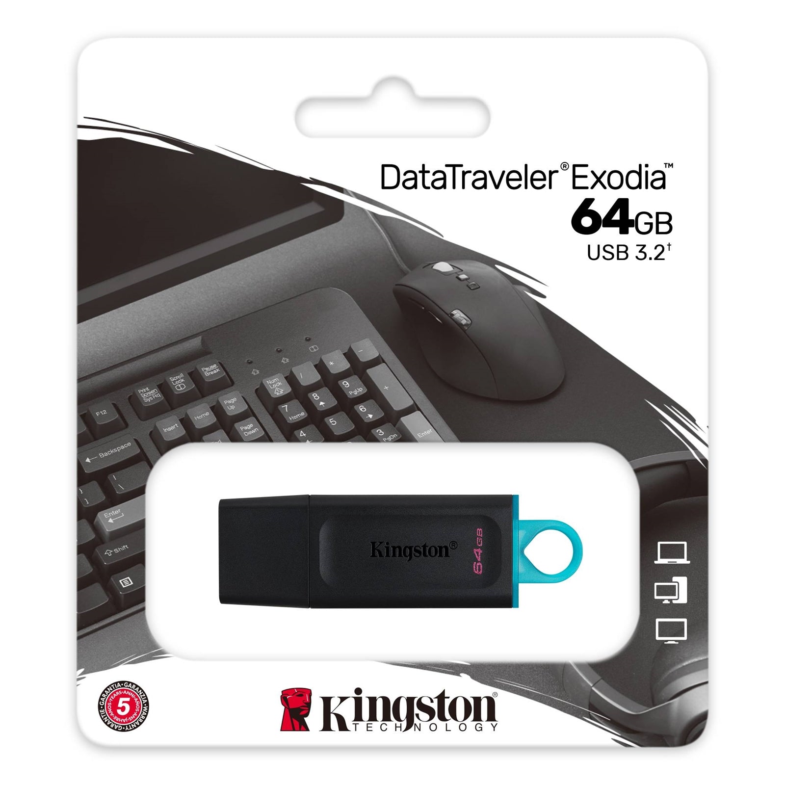 Kingston DataTraveler Exodia 64GB USB 3.2 Black with Cyan loop USB Flash Drive