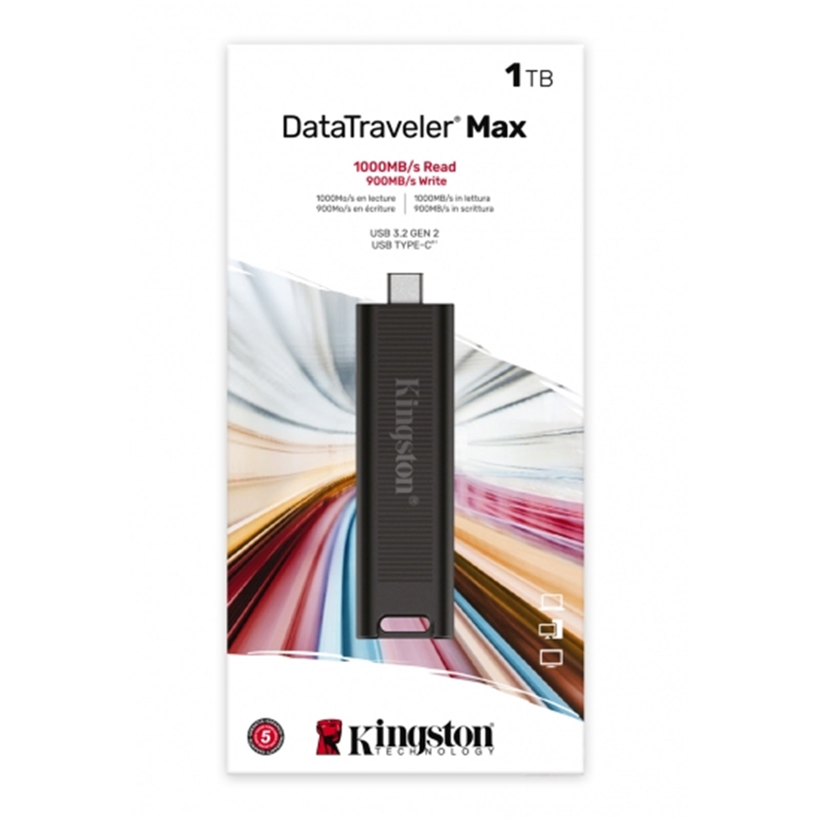 Kingston DTMAX/1TB DataTraveler Max 1TB USB-C USB Drive, USB3.2, Gen2, 1000MB/s, Black, Retail Boxed