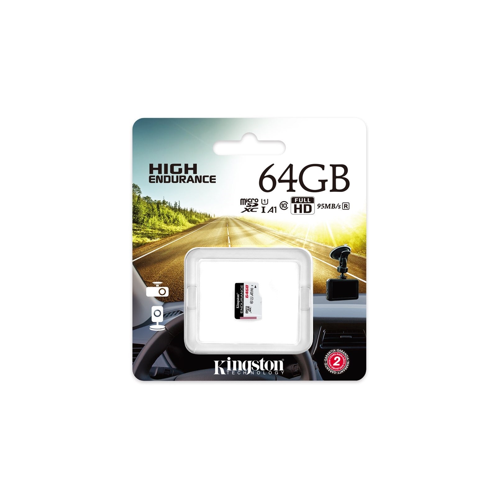 Kingston SDCE/64GB High Endurance micro SD Flash Memory Card, 64GB, Class 10, A1, UHS-I U1, Retail Packed