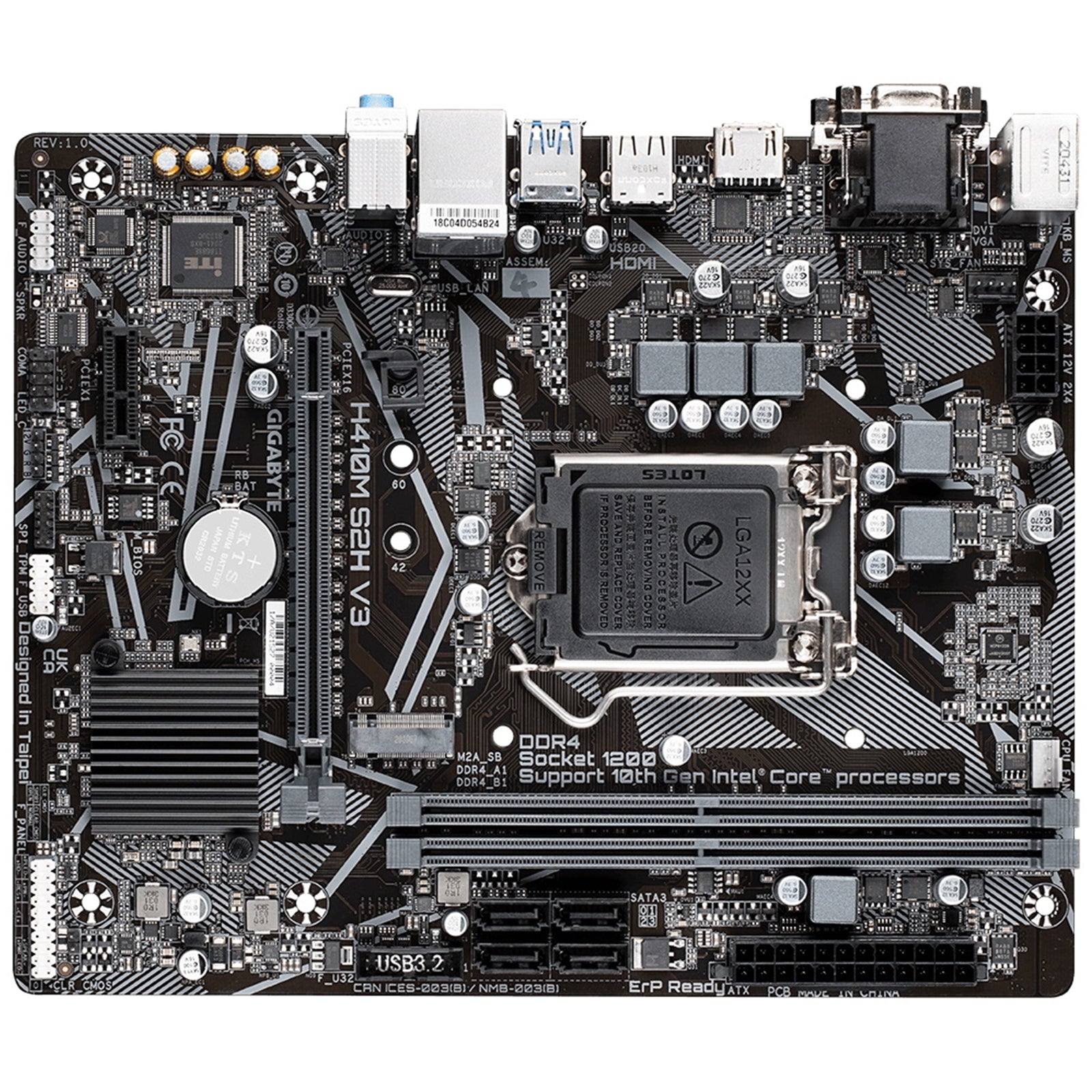 Gigabyte H410M S2H V2 Motherboard, Intel Socket 1200, 10th Gen, Micro ATX, Intel Ultra Durable with GIGABYTE Gaming GbE LAN, PCIe Gen3 x4 M.2, HDMI / DVI-D/ D-Sub Ports for Multiple Display, Anti-Sulfur Resistor, Smart Fan 5