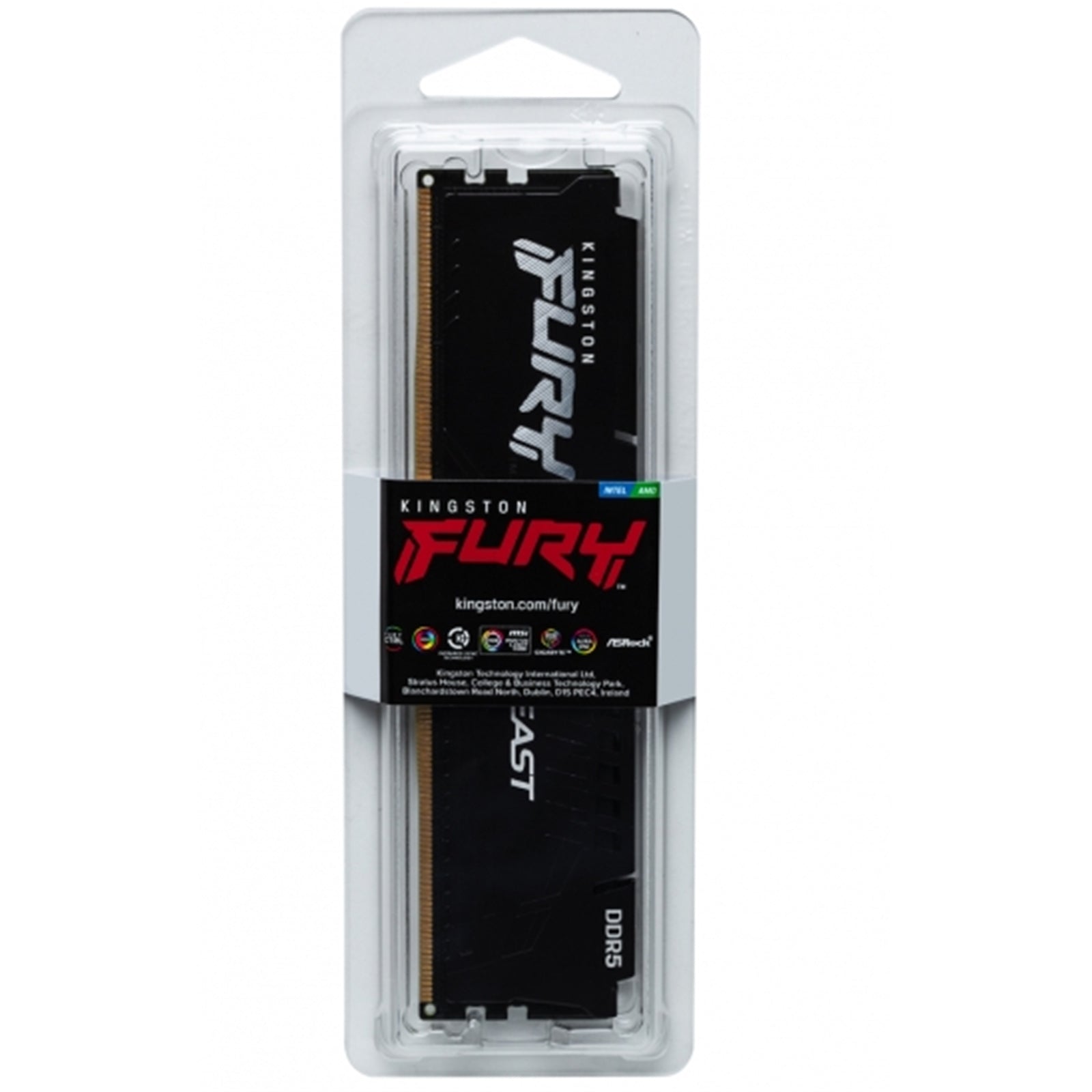 Kingston FURY Beast KF552C40BB-16 Gaming System Memory, DDR5, 5200MHz, 1 x 16Gb, Black Heatsink, 288 Pin, 1.25v, CL40