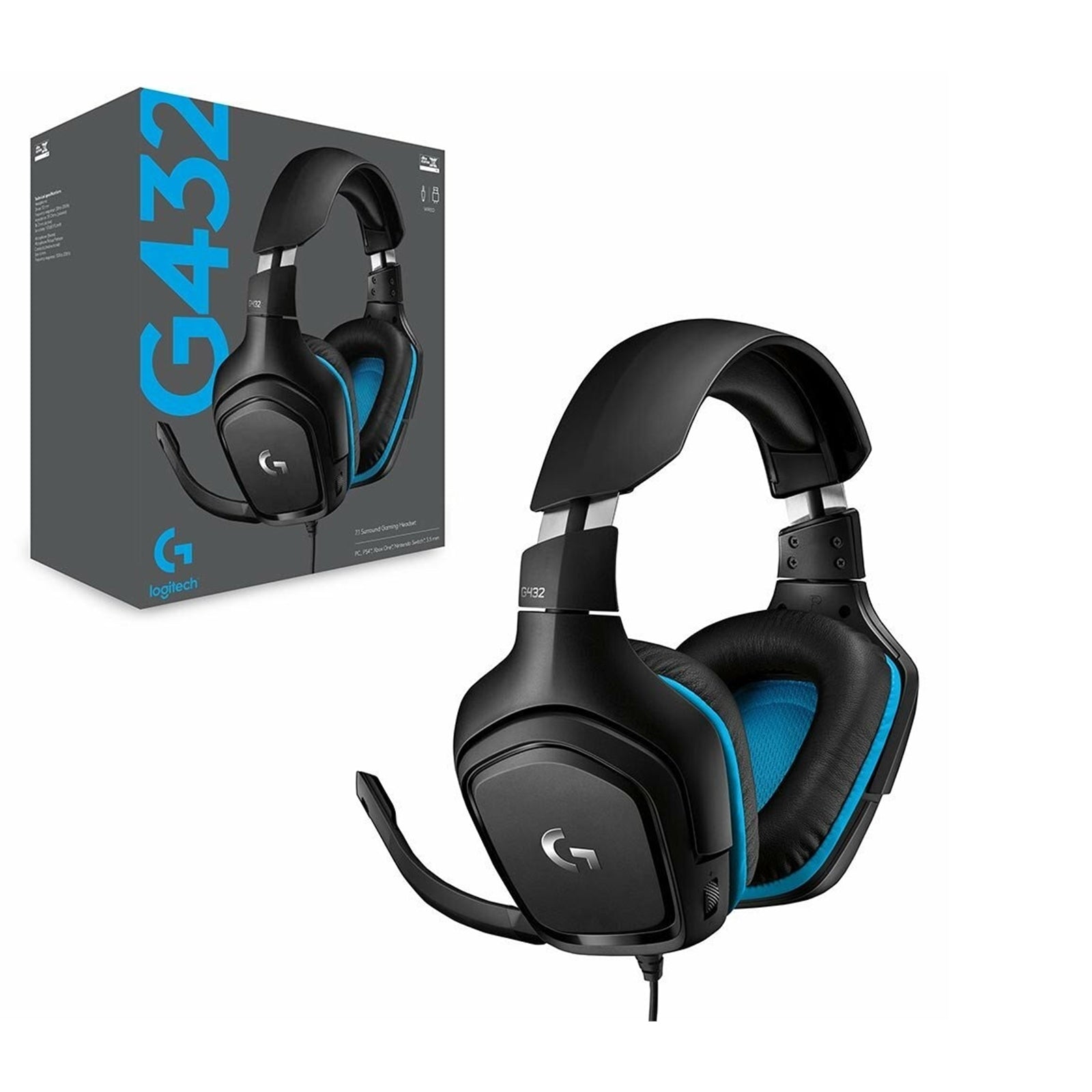 Logitech G432 Gaming Headset, 7.1 Virtual Surround Sound, Compatible with PC, Xbox, PS4, Switch or Mobile Device Via 3.5mm Connection or USB DAC, 50mm Audio Drivers, Enlarged 6mm Mic with Mute Feature