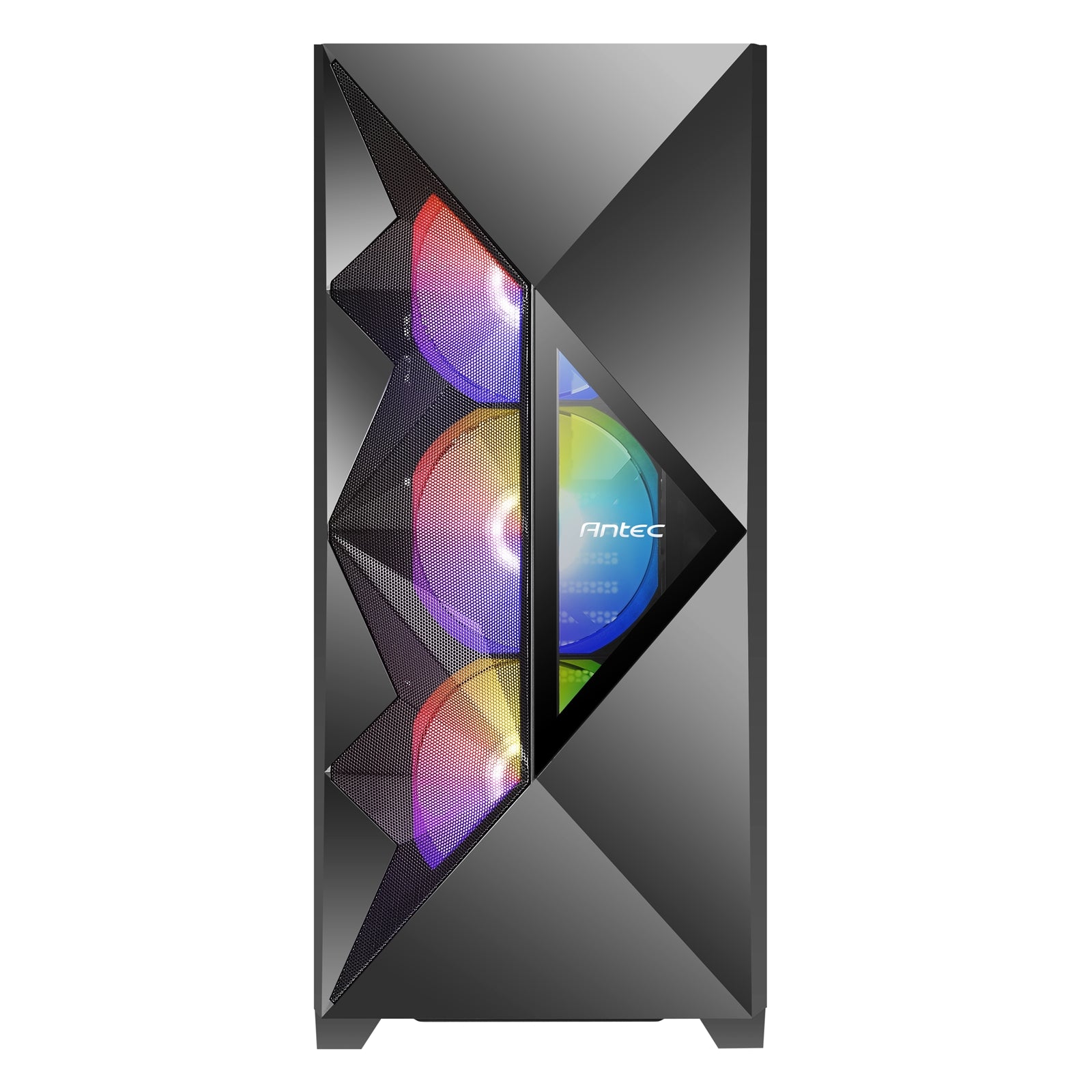 ANTEC DF800 FLUX Case, Gaming, Black, Mid Tower, 2 x USB 3.0, Tempered Glass Side Window Panel, Geometrical Mesh Design & Mirror Surface Front Panel, Addressable RGB LED Fans, Patented F-LUX Platform Cooling Solution, ATX, Micro ATX, Mini-ITX