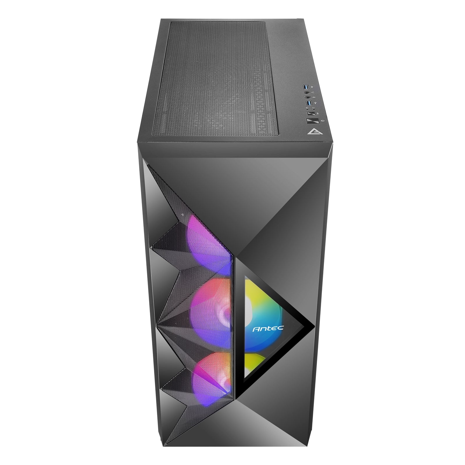 ANTEC DF800 FLUX Case, Gaming, Black, Mid Tower, 2 x USB 3.0, Tempered Glass Side Window Panel, Geometrical Mesh Design & Mirror Surface Front Panel, Addressable RGB LED Fans, Patented F-LUX Platform Cooling Solution, ATX, Micro ATX, Mini-ITX