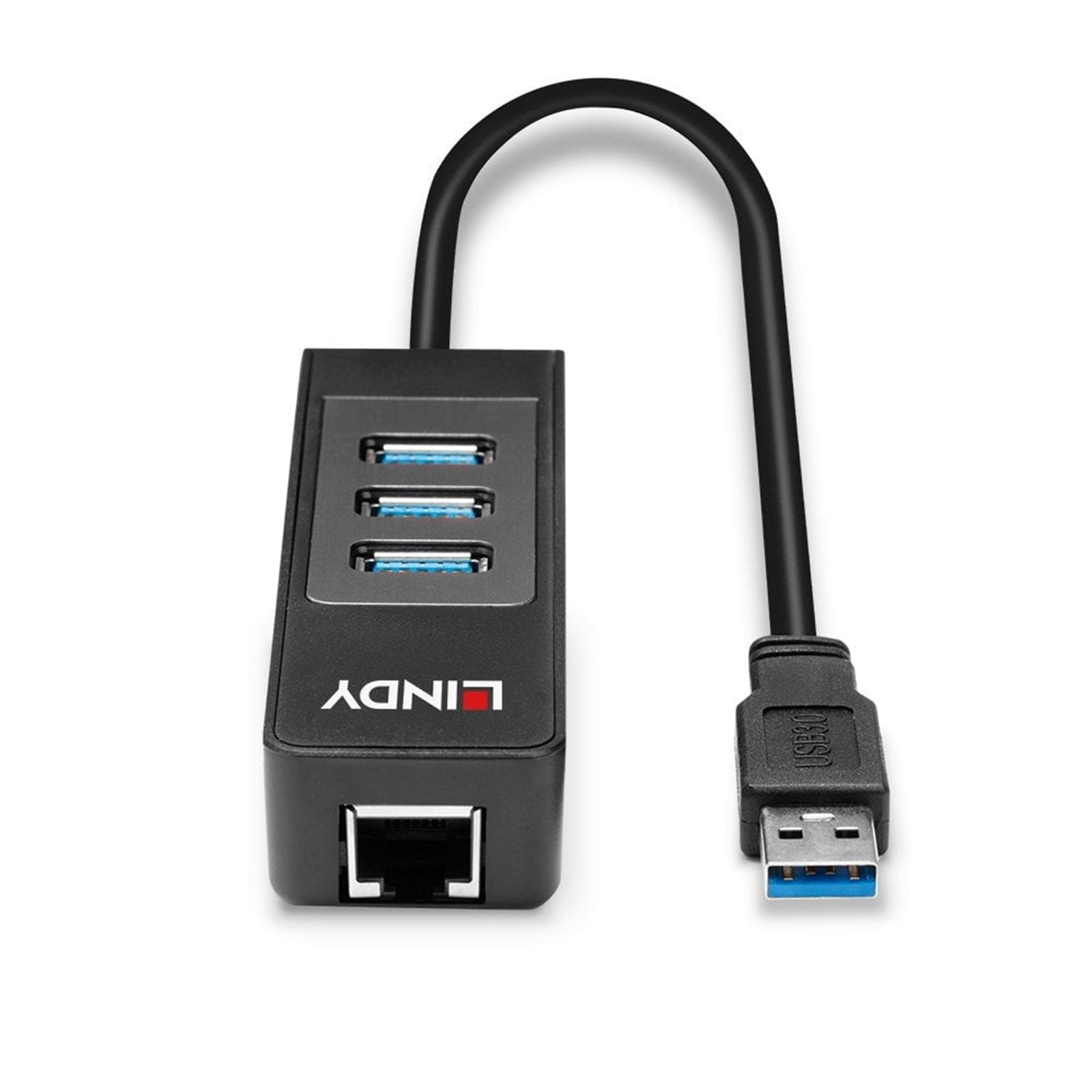 LINDY 43176 USB 3.0 Hub & Gigabit Ethernet Converter, Supports 10/100/1000BASE-T, 3 x USB 3.1 Gen 1 / 3.0 SuperSpeed Ports Supporting Data Transfer Rates up to 5Gbps, Bus-Powered with No External Power Supply Required, Retail Polybag Packaging