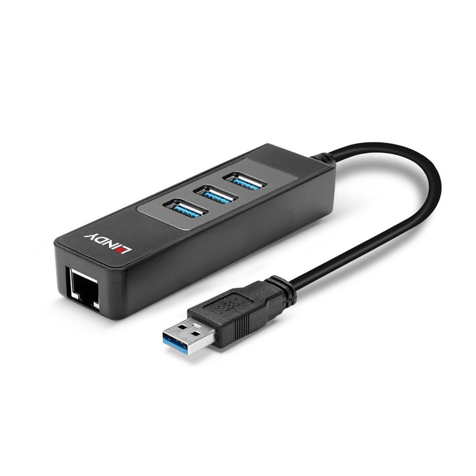 LINDY 43176 USB 3.0 Hub & Gigabit Ethernet Converter, Supports 10/100/1000BASE-T, 3 x USB 3.1 Gen 1 / 3.0 SuperSpeed Ports Supporting Data Transfer Rates up to 5Gbps, Bus-Powered with No External Power Supply Required, Retail Polybag Packaging