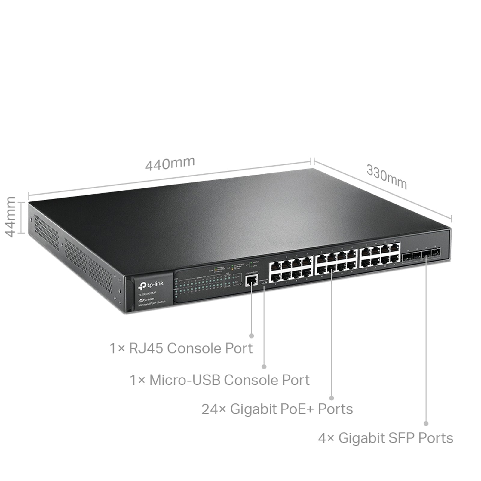 TP-Link JetStream TL-SG3428MP 28-Port Metal Gigabit L2+ Managed Switch with 24-Port PoE+ (384W)