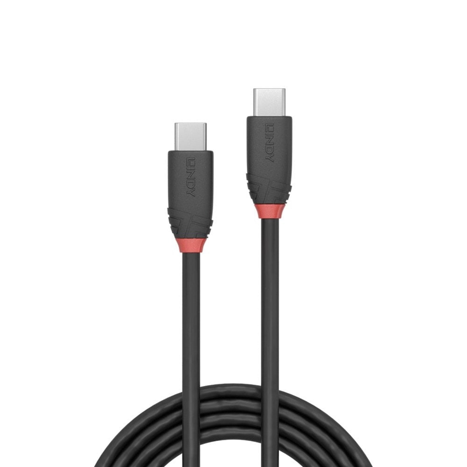 LINDY 36906 Black Line USB Cable, USB 3.2 Type-C (M) to USB 3.2 Type-C (M), 1m, Black & Red, SuperSpeed USB Supports Data Transfer Speeds up to 20Gbps, Robust PVC Housing, Nickel Connectors & Gold Plated Contacts, Retail Polybag Packaging