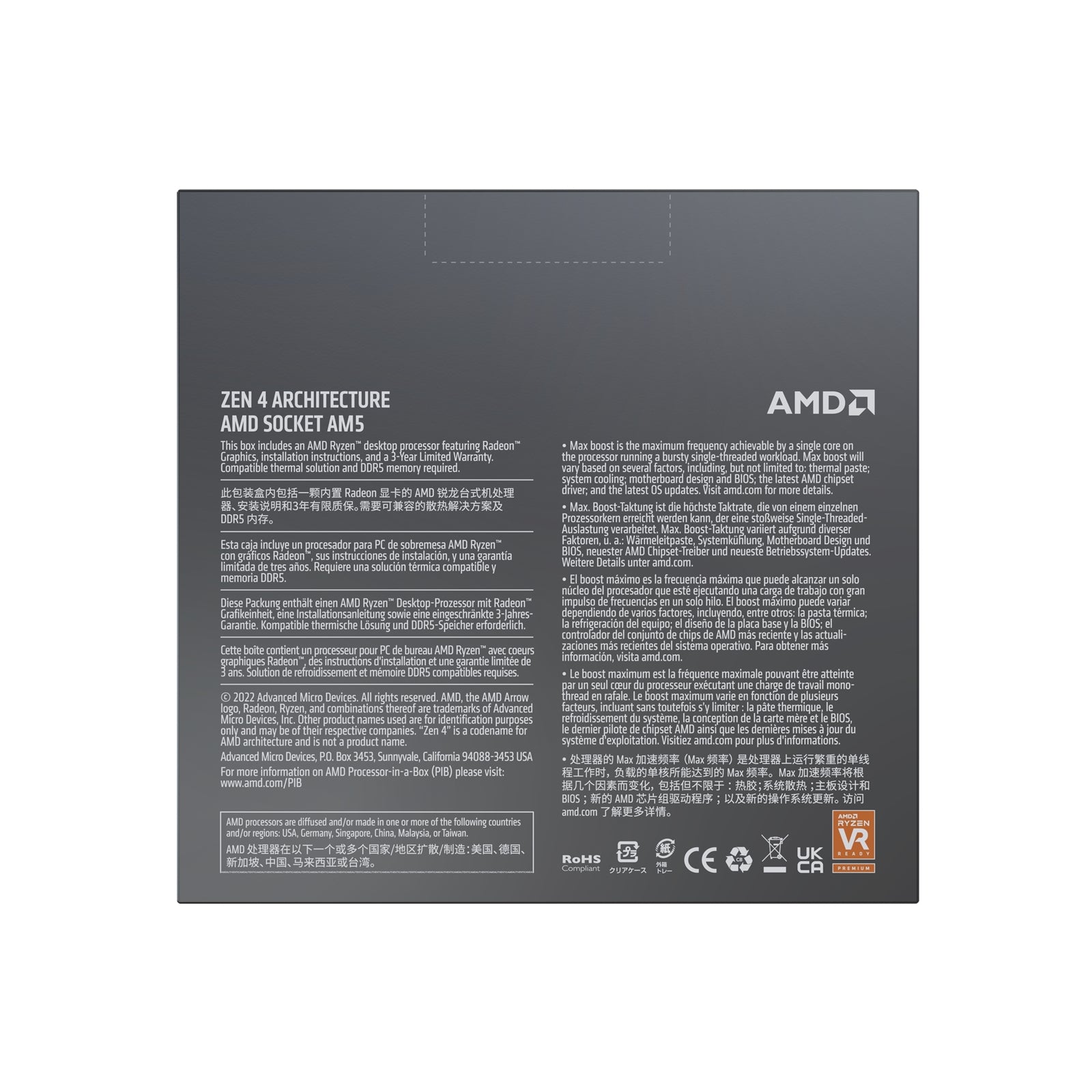 AMD Ryzen 9 7900X CPU, AM5, 4.7GHz (5.6 Turbo), 12-Core, 170W (230W Turbo), 76MB Cache, 5nm, 7th Gen, Radeon Graphics, NO HEATSINK/FAN