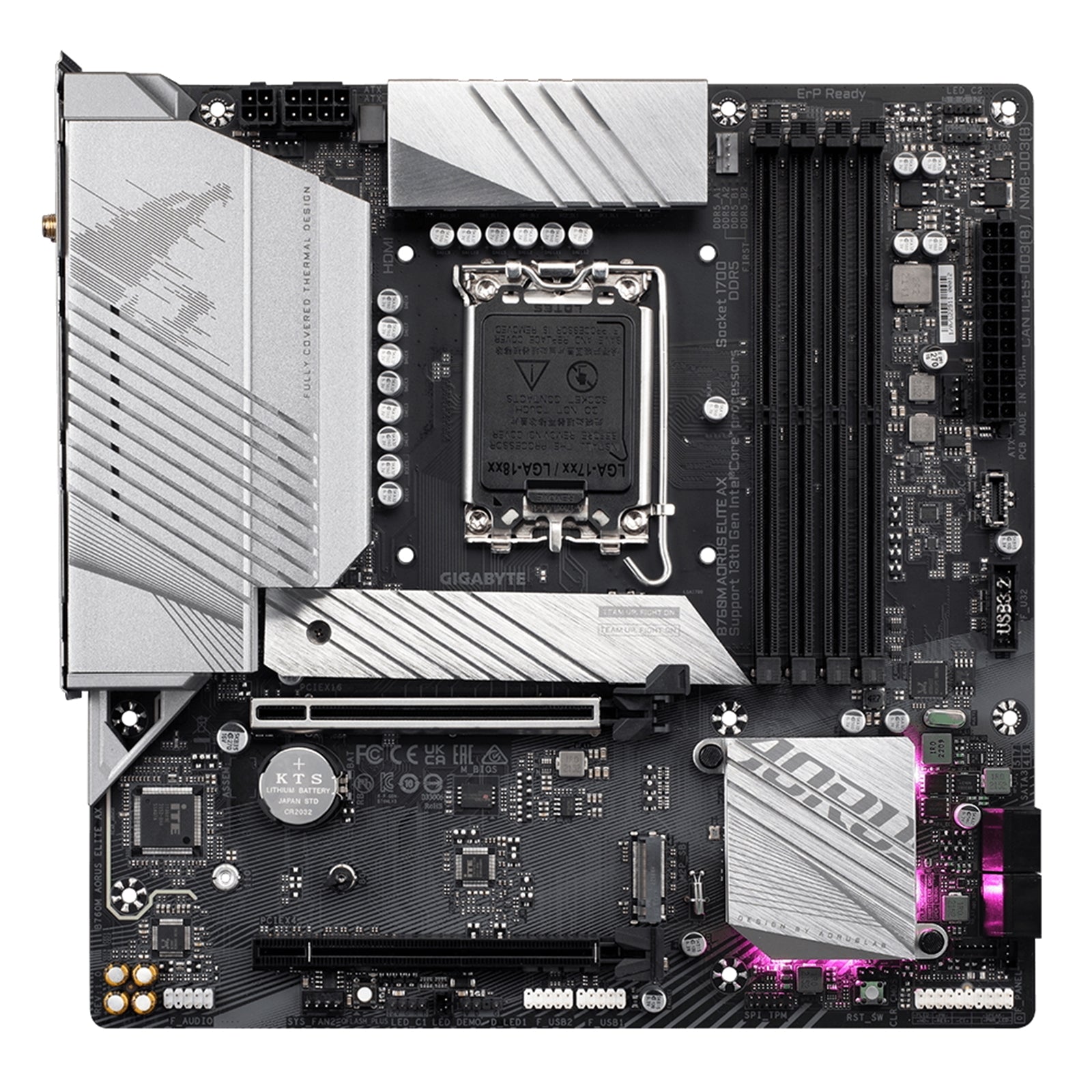 Gigabyte B760M AORUS ELITE AX Intel 1700 Socket Motherboard, Micro-ATX, 4x DDR5 Slots, 2x M.2 Sockets, 2x USB-C Port, Fitted I/O Shield, 2.5GbE LAN, Wi-Fi 6E, 1x DisplayPort / 1x HDMI Port