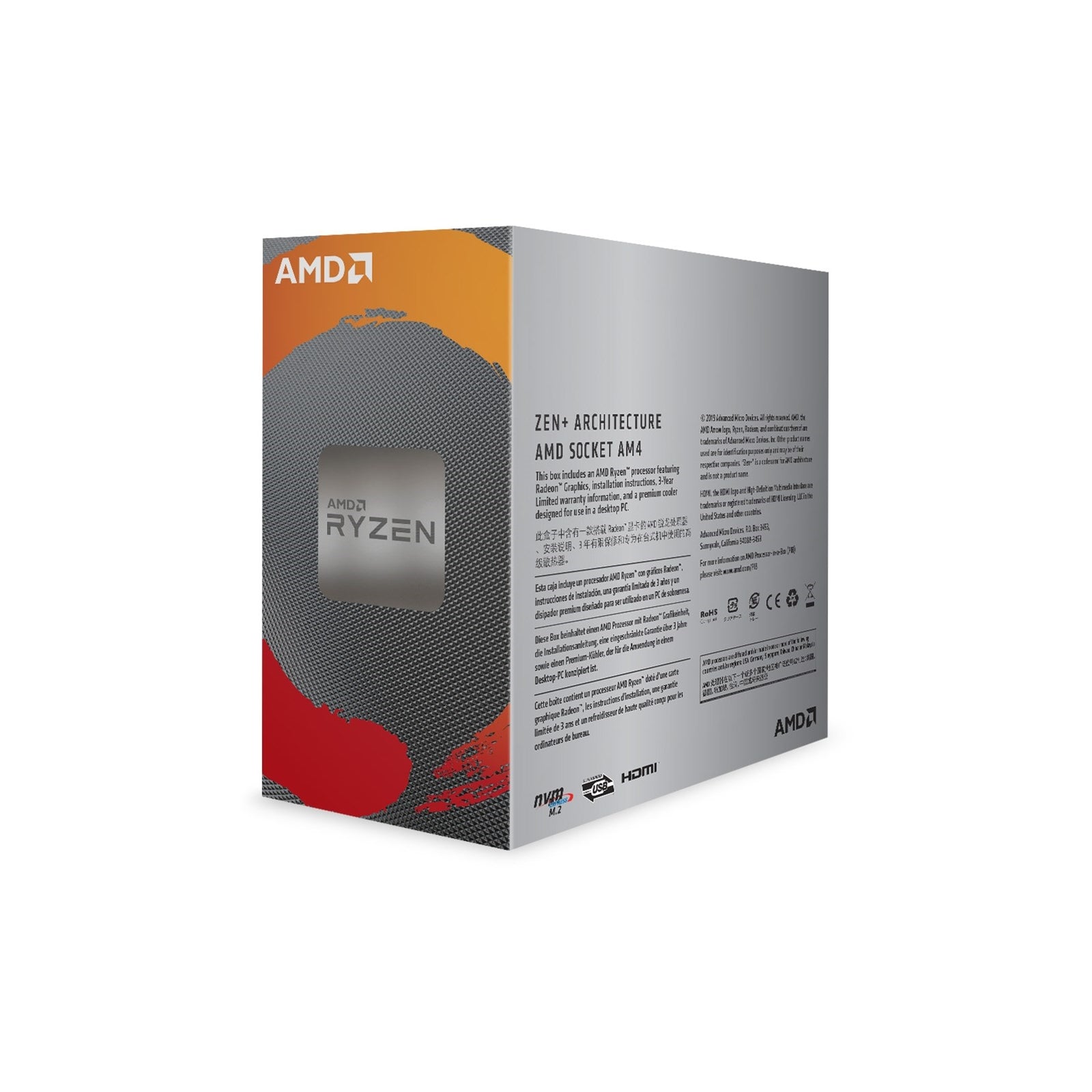 AMD Ryzen 3 3200G CPU with Wraith Stealth Cooler, Quad Core, AM4, 3.6GHz (4.0 Turbo), 65W, 12nm, 2nd Gen, VEGA 8 Graphics, Picasso