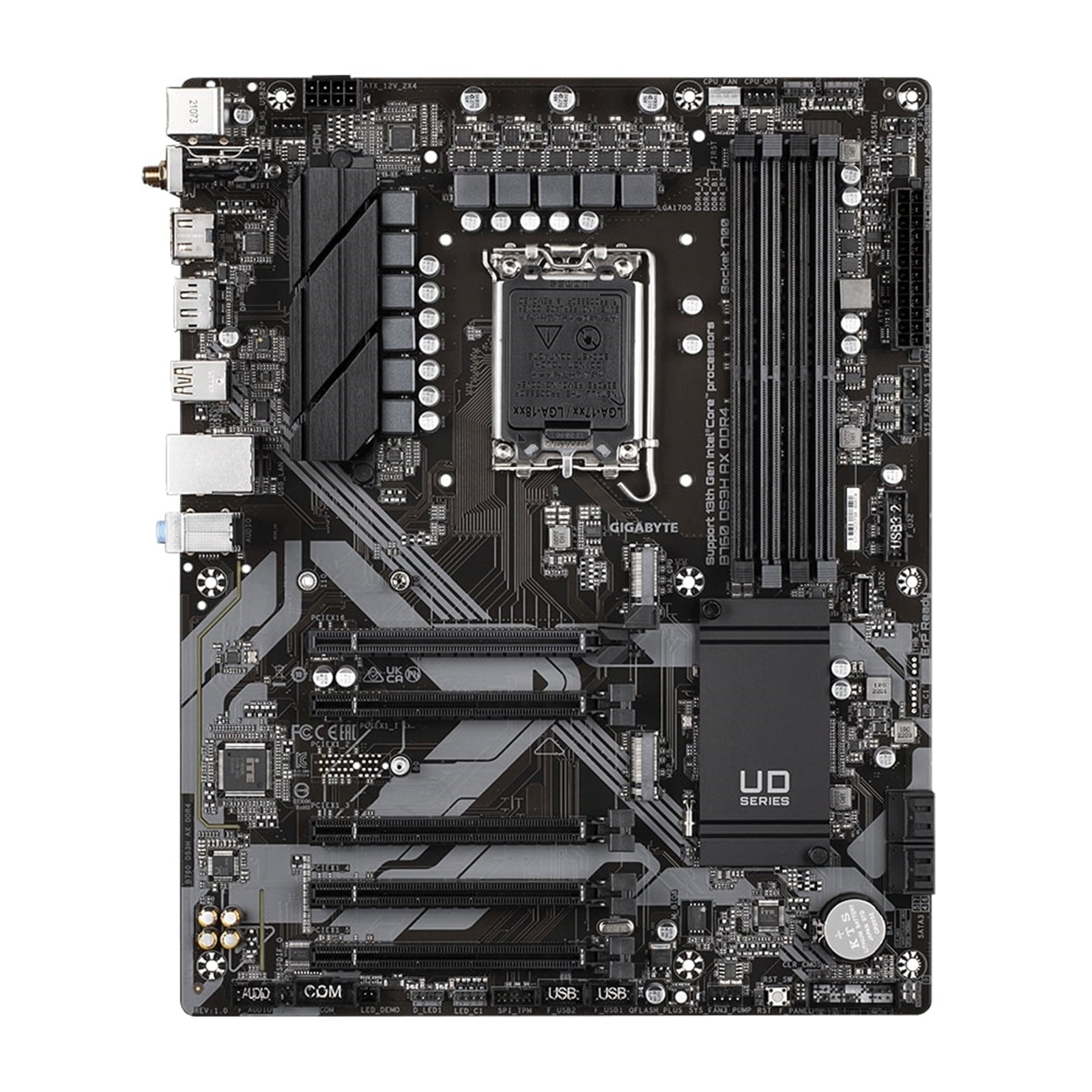 Gigabyte B760 DS3H AX DDR4 Ultra Durable Intel 1700 Socket Motherboard, ATX, 4x DDR4 Slots, 2x M.2 Sockets, 2x USB-C Port, GbE LAN, Wi-Fi 6E, 1x DisplayPort / 1x HDMI Port