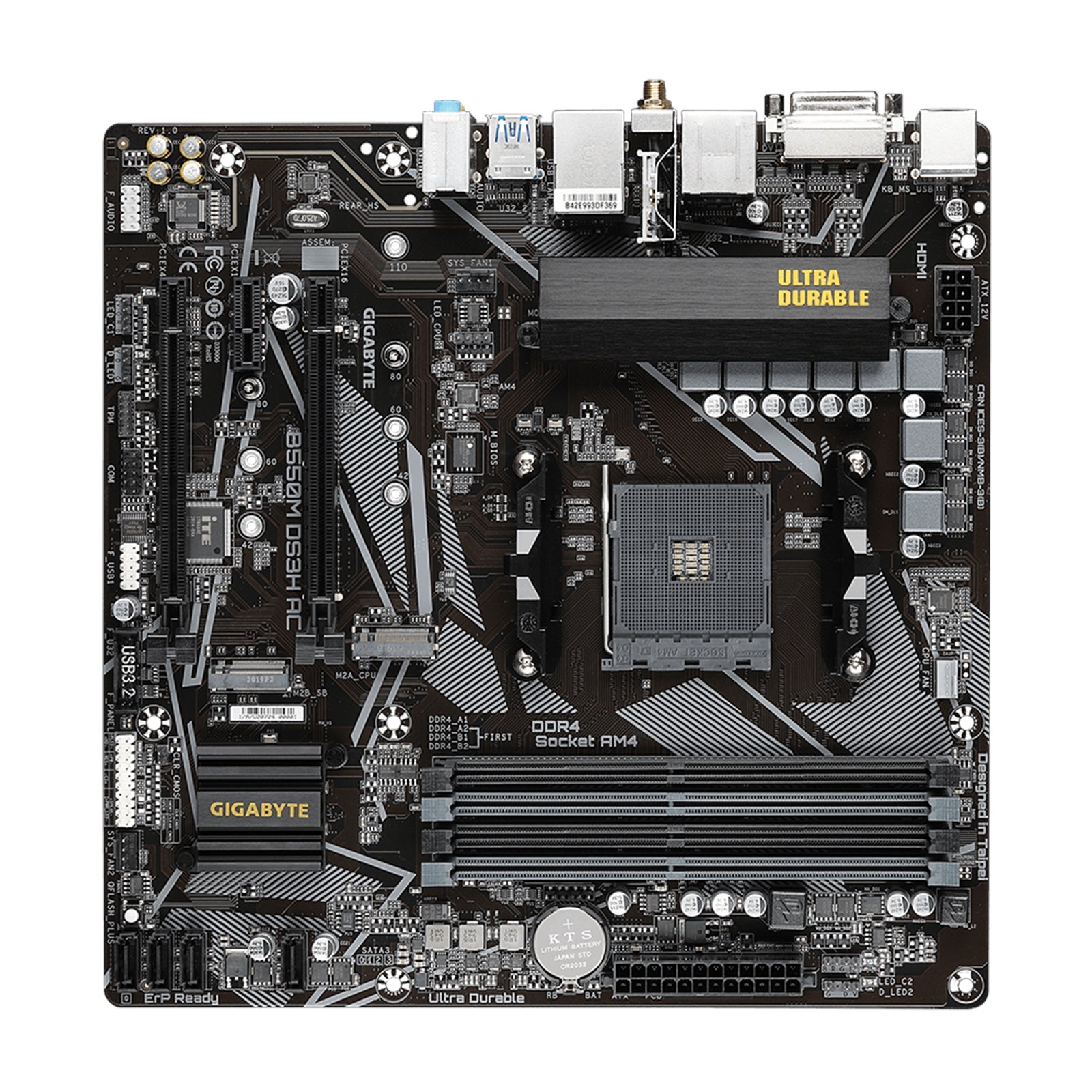 Gigabyte B550M DS3H AC Ultra Durable AMD AM4 Socket Motherboard, Micro-ATX, 4x DDR4 Slots, 2x M.2 Sockets, GbE LAN, Wi-Fi 5, 1x DVI-D / 1x HDMI Port