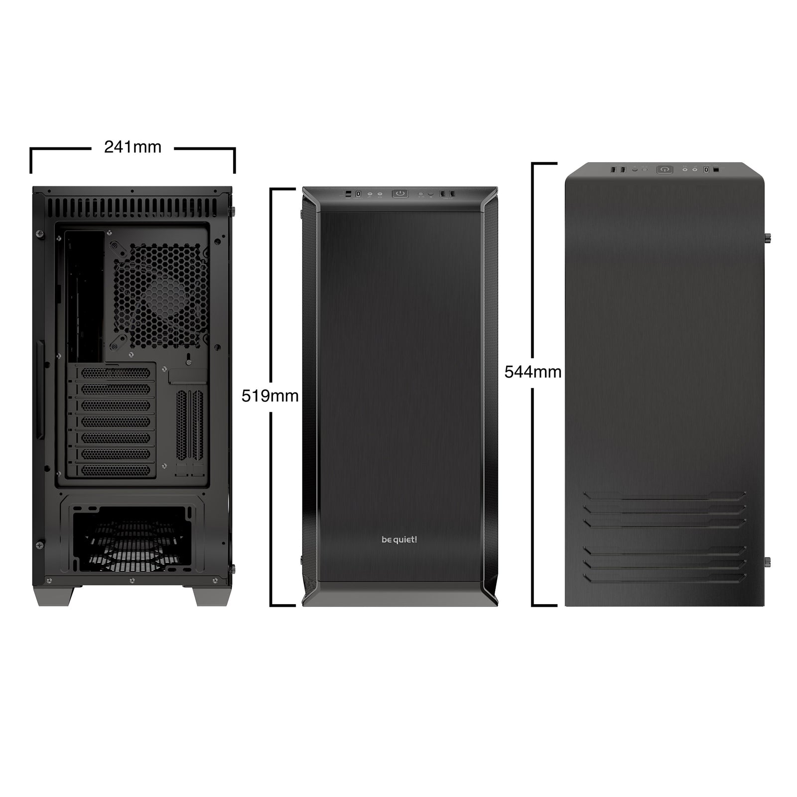 be quiet! Dark Base 700 Case, Black, Mid Tower, 2 x USB 3.2 Gen 1 Type-A / 1 x USB 3.2 Gen 2 Type-C, Tempered Glass Side WIndow Panel, External RGB LED Lighting, 2 x Silent Wings 3 140mm Black PWM Fans Included