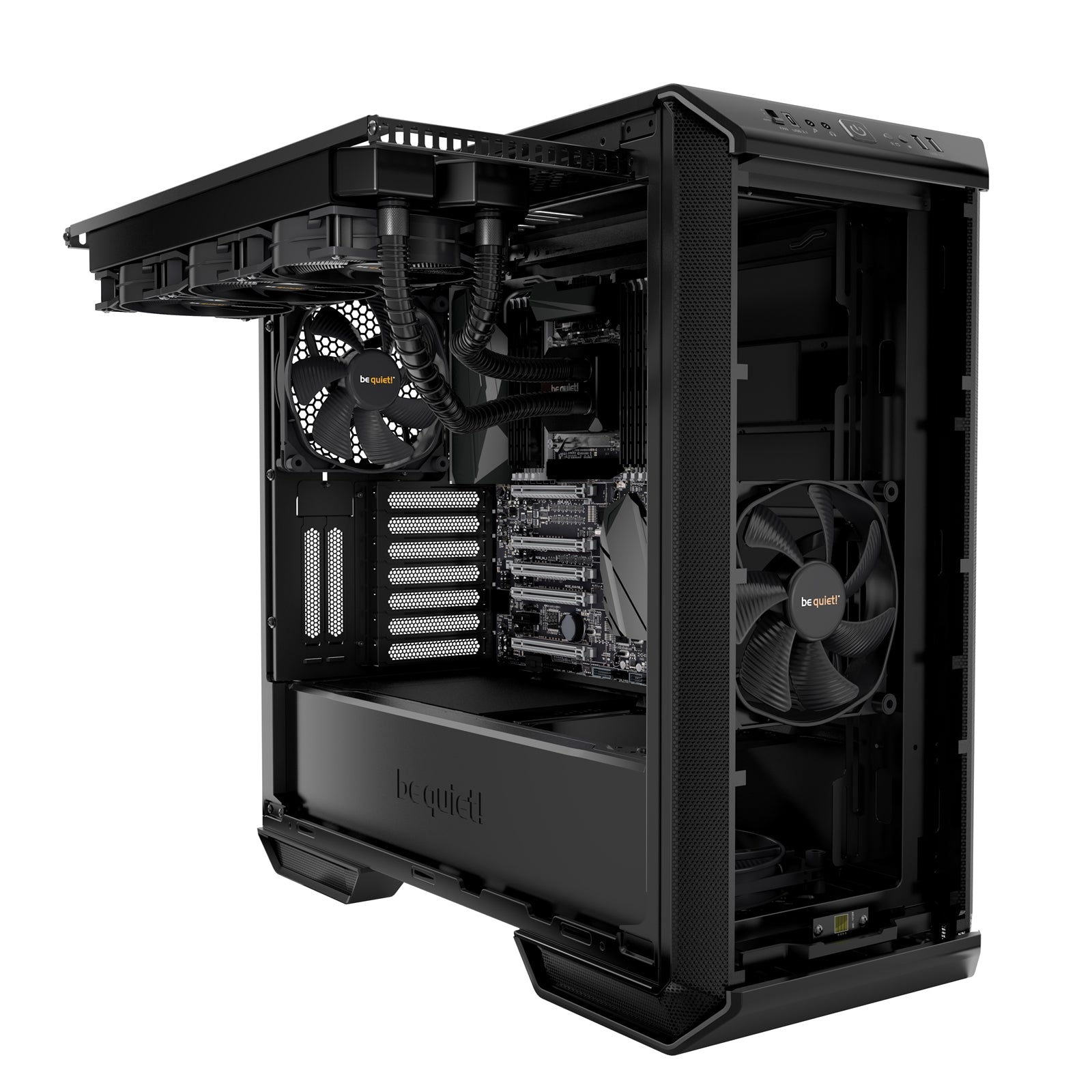 be quiet! Dark Base 700 Case, Black, Mid Tower, 2 x USB 3.2 Gen 1 Type-A / 1 x USB 3.2 Gen 2 Type-C, Tempered Glass Side WIndow Panel, External RGB LED Lighting, 2 x Silent Wings 3 140mm Black PWM Fans Included