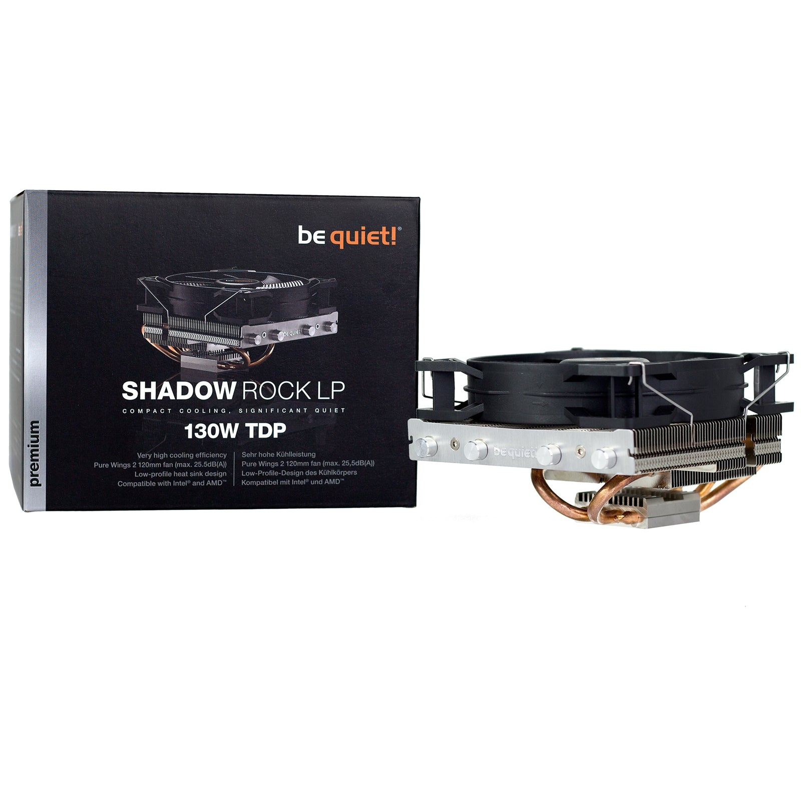 be quiet! Shadow Rock LP Fan CPU Cooler, Universal Socket, Pure Wings 2 120mm PWM Black Cooling Fan, 1500RPM, 4 Heat Pipes, Low-Profile at 75.4mm Height, 130W TDP, Intel LGA 1700 & AMD AM5 Compatible