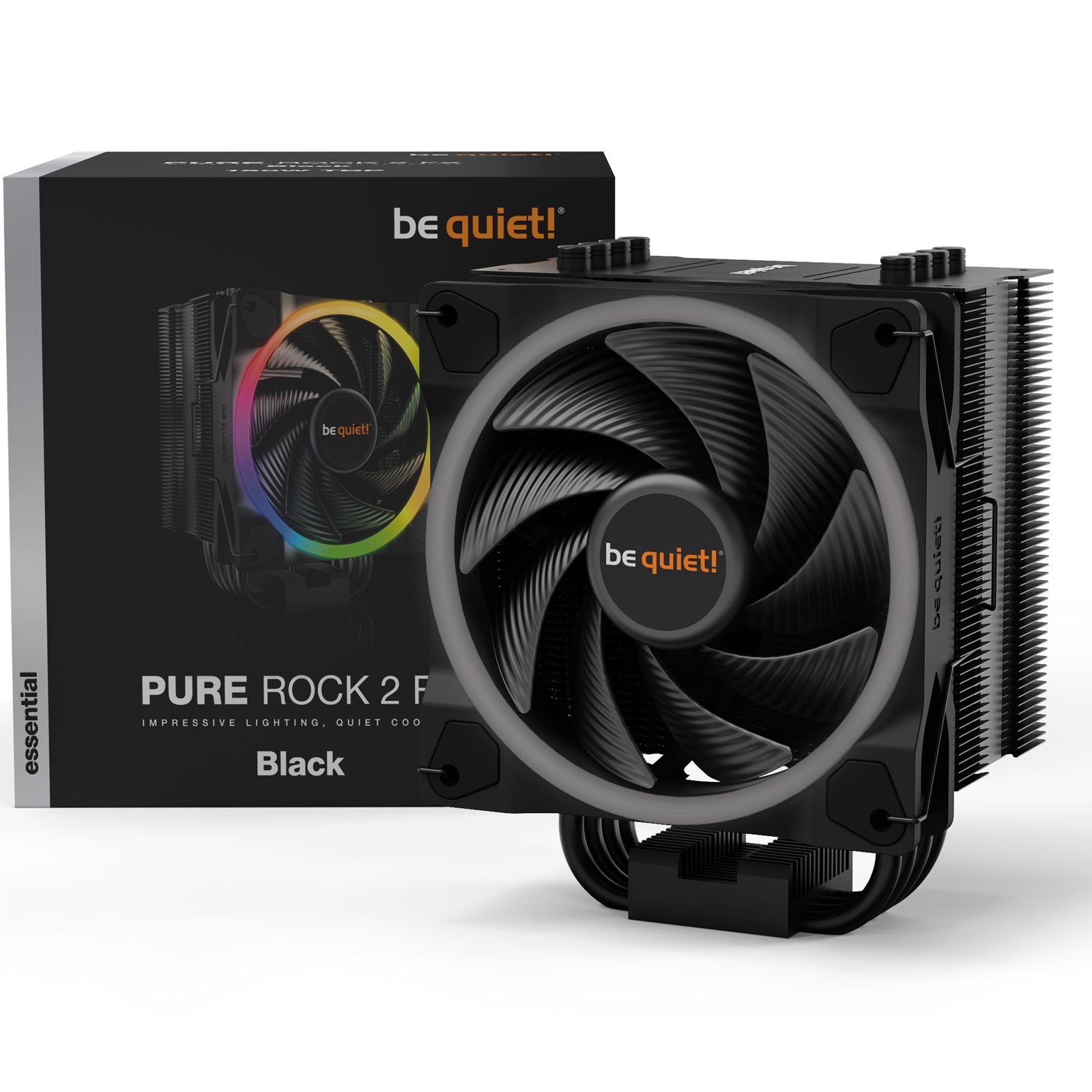 be quiet! Pure Rock 2 FX Black Fan CPU Cooler, Universal Socket, Light Wings 120mm PWM Addressable RGB LED Cooling Fan, 2000RPM, 4 Heat Pipes, 150W TDP, Airflow-Optimized Fan Blades for High Pressure & Low Noise, Intel LGA 1700 & AMD AM5 Compatible