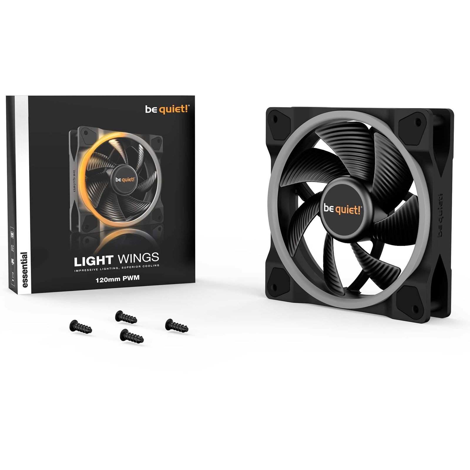 be quiet! Light Wings PWM Addressable RGB Fan, 120mm, 1700RPM, 4-Pin PWM Fan & 3-Pin ARGB Connectors, Black Frame, Black Blades, ARGB Lighting on Front & Rear