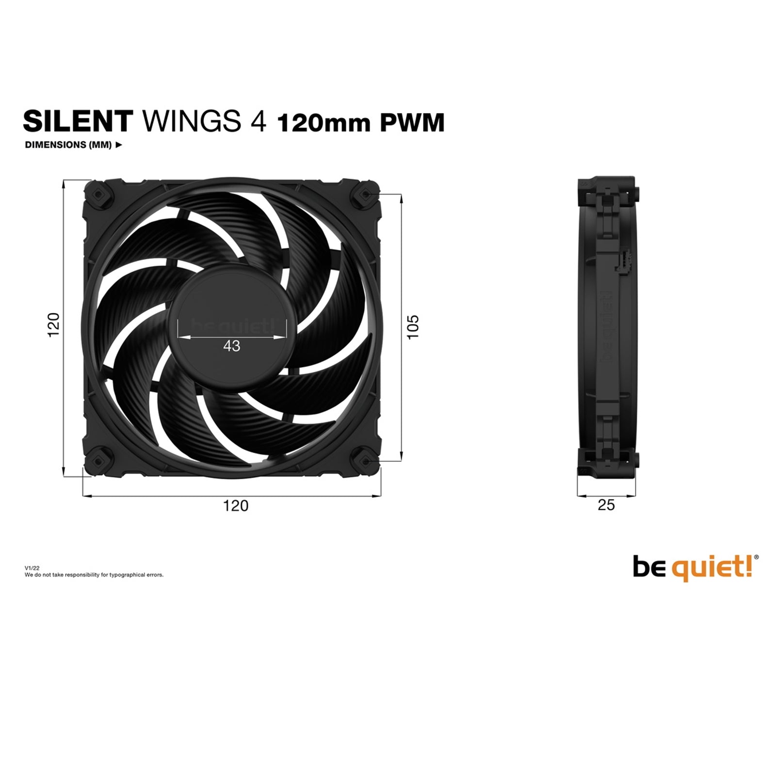 be quiet! Silent Wings 4 PWM Black Fan, 120mm, 1600RPM, 4-Pin PWM Fan Connector, Black Frame, Black Blades, Optimized Fan Blades for High End Performance, 2 Mounting Options