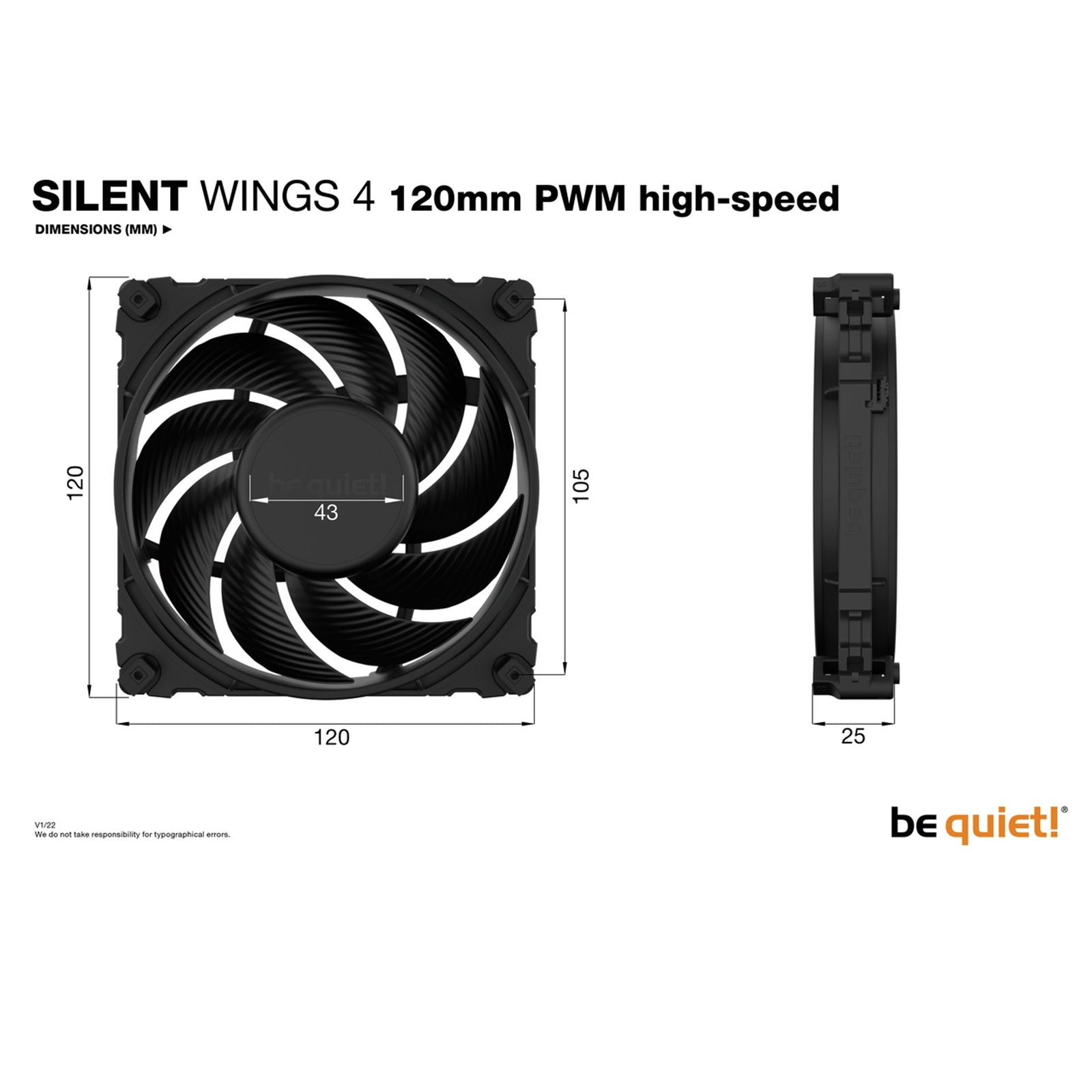 be quiet! Silent Wings 4 PWM High Speed Black Fan, 120mm, 2500RPM, 4-Pin PWM Fan Connector, Black Frame, Black Blades, Optimized Fan Blades for High End Performance, 2 Mounting Options