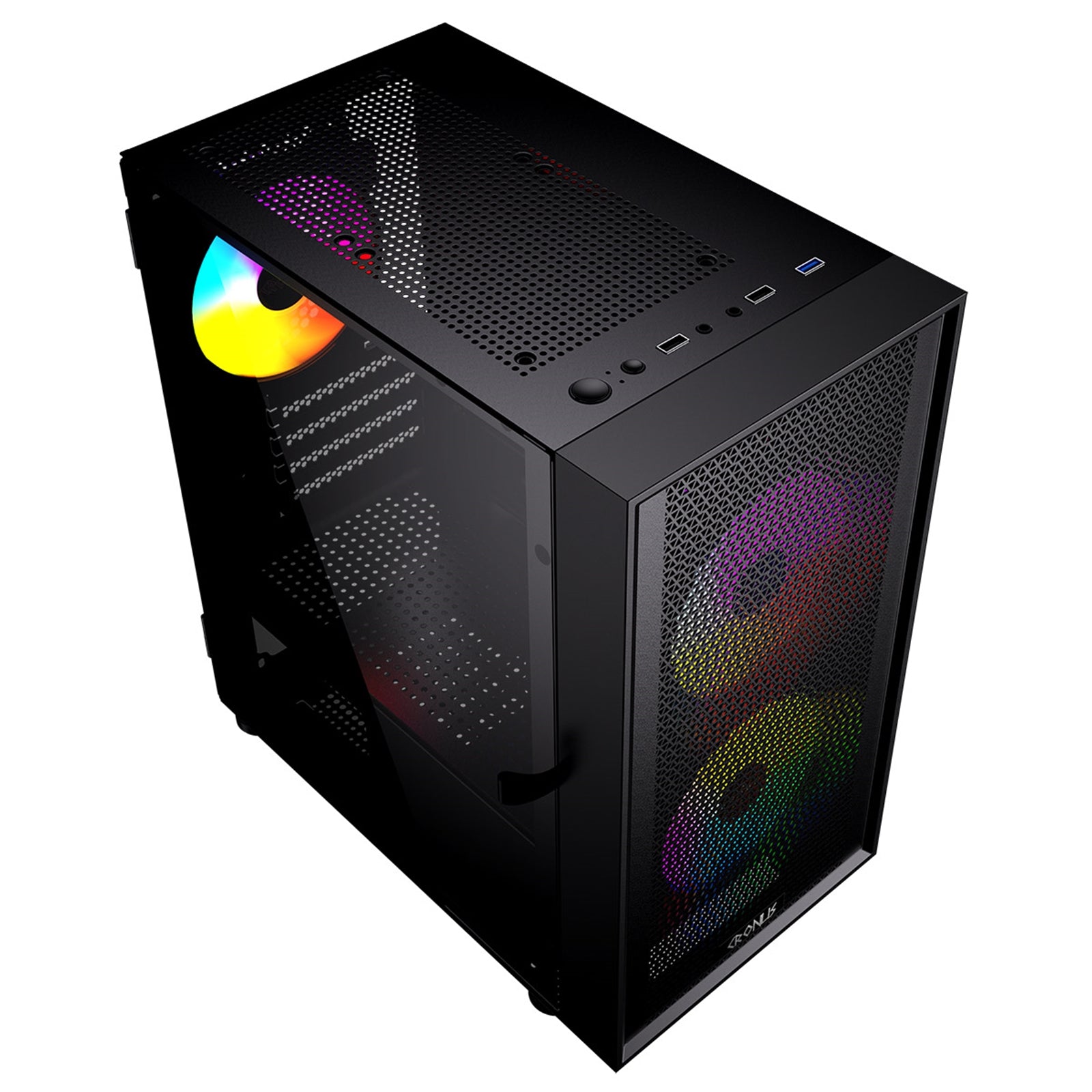 CRONUS Theia Airflow Case, Gaming, Black, Micro Tower, 1 x USB 3.0 / 2 x USB 2.0, Tempered Glass Side Window Panel, Mesh Front Panel for Optimized Airflow, Addressable RGB LED Fans, Micro ATX, Mini-ITX