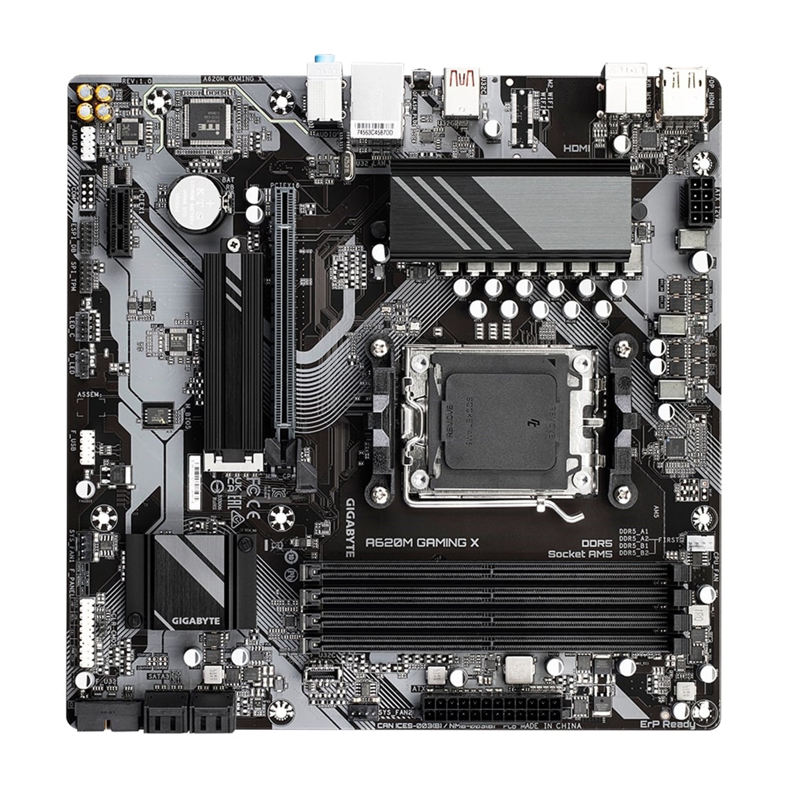 Gigabyte A620M GAMING X AMD AM5 Socket Motherboard, Micro-ATX, 4x DDR5 Slots, 1x M.2 Socket, 2x USB-C Port, GbE LAN, 1x DisplayPort / 1x HDMI Port