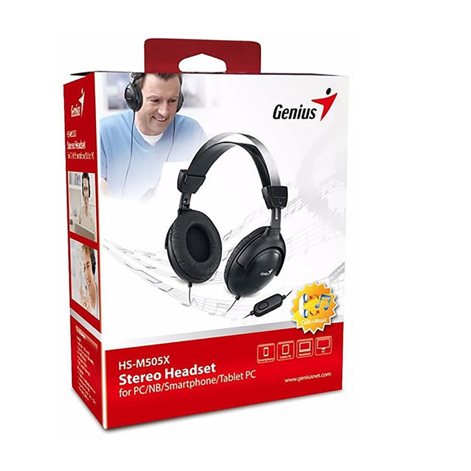 Genius HS-M505X Noise-cancelling Headset with Mic, 3.5mm Connection, Plug and Play with Adjustable Headbandand, In-line microphone and Volume Control, Black