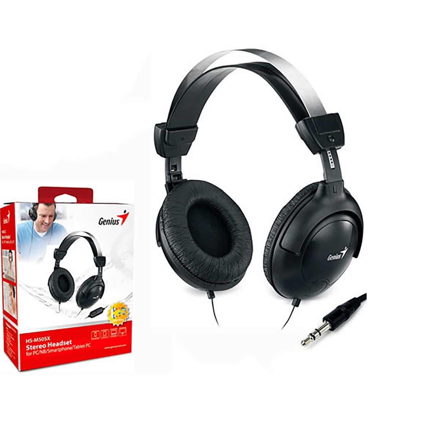 Genius HS-M505X Noise-cancelling Headset with Mic, 3.5mm Connection, Plug and Play with Adjustable Headbandand, In-line microphone and Volume Control, Black