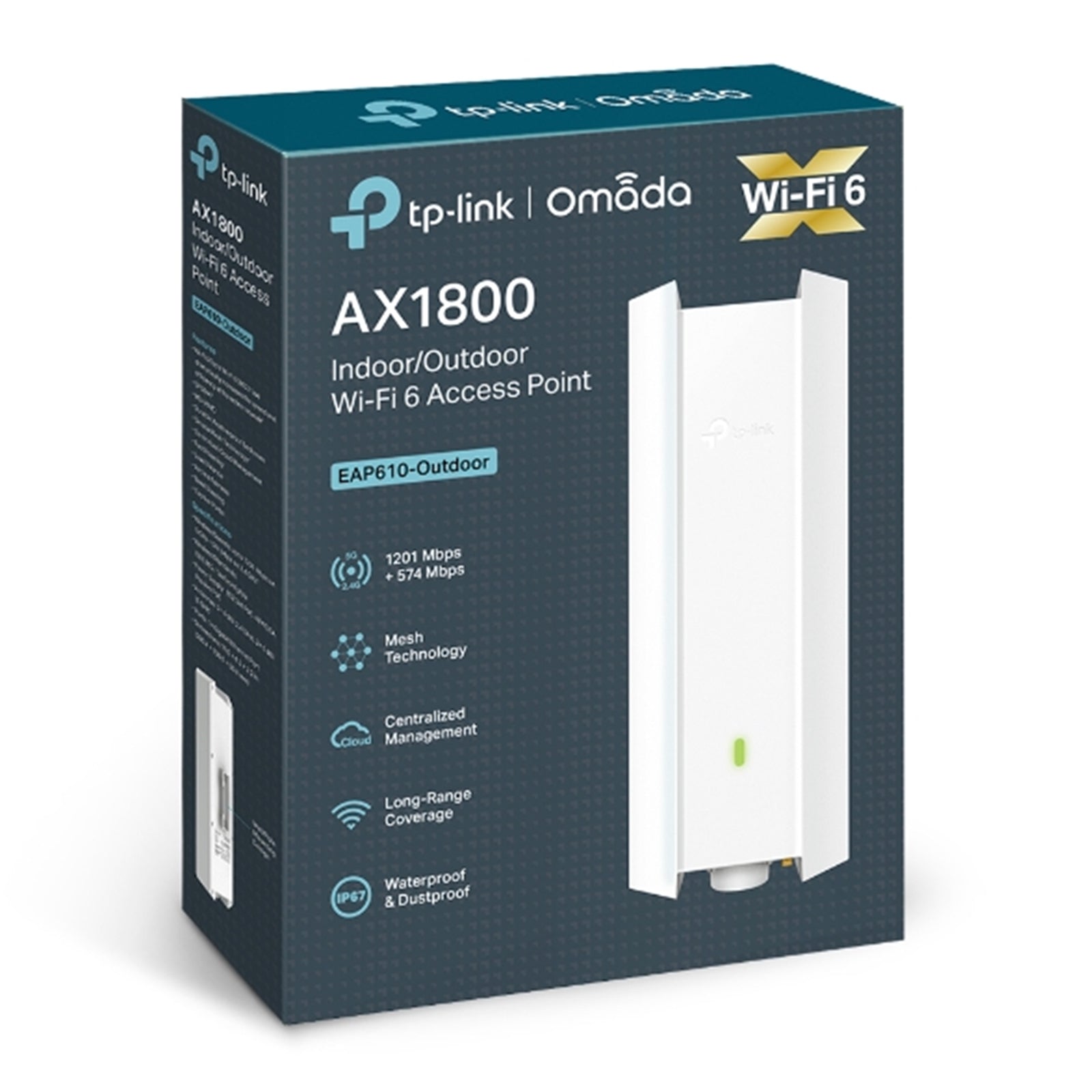 TP-LINK (EAP610-OUTDOOR) Omada AX1800 Indoor/Outdoor Wi-Fi 6 Access Point, Dual Band, OFDMA & MU-MIMO, PoE, Mesh Technology