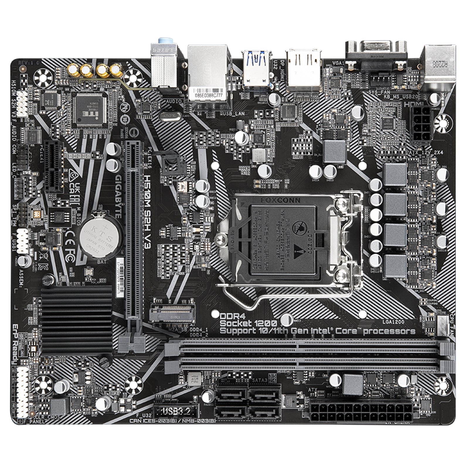 Gigabyte H510M S2H V3 Ultra Durable Intel 1200 Socket Motherboard, Micro-ATX, 2x DDR4 Slots, 1x M.2 Socket, GbE LAN, 1x D-Sub / 1x DisplayPort / 1x HDMI Port