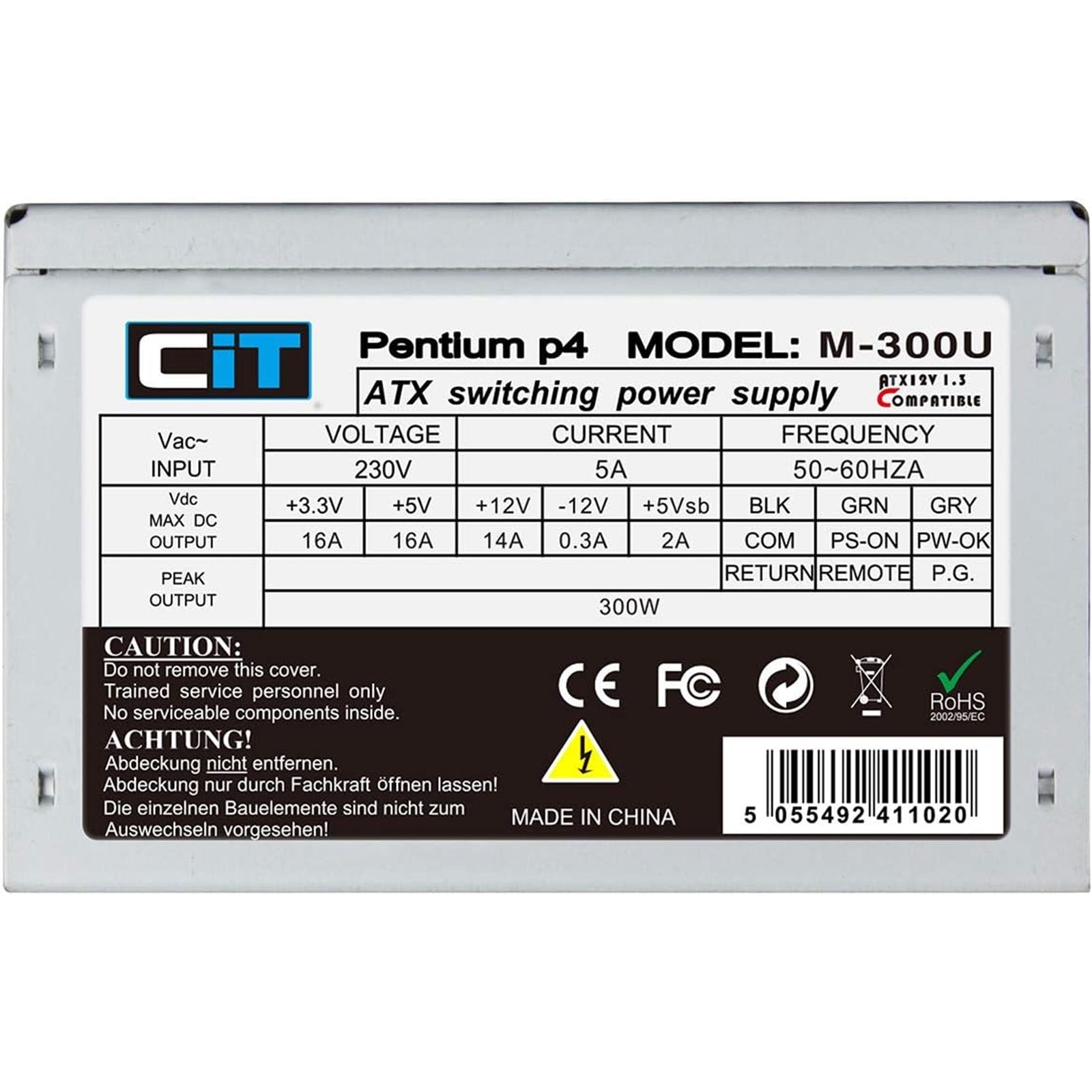 CIT 300W Micro Atx PSU M-300U, Silent PSU with Temperature Control Fan