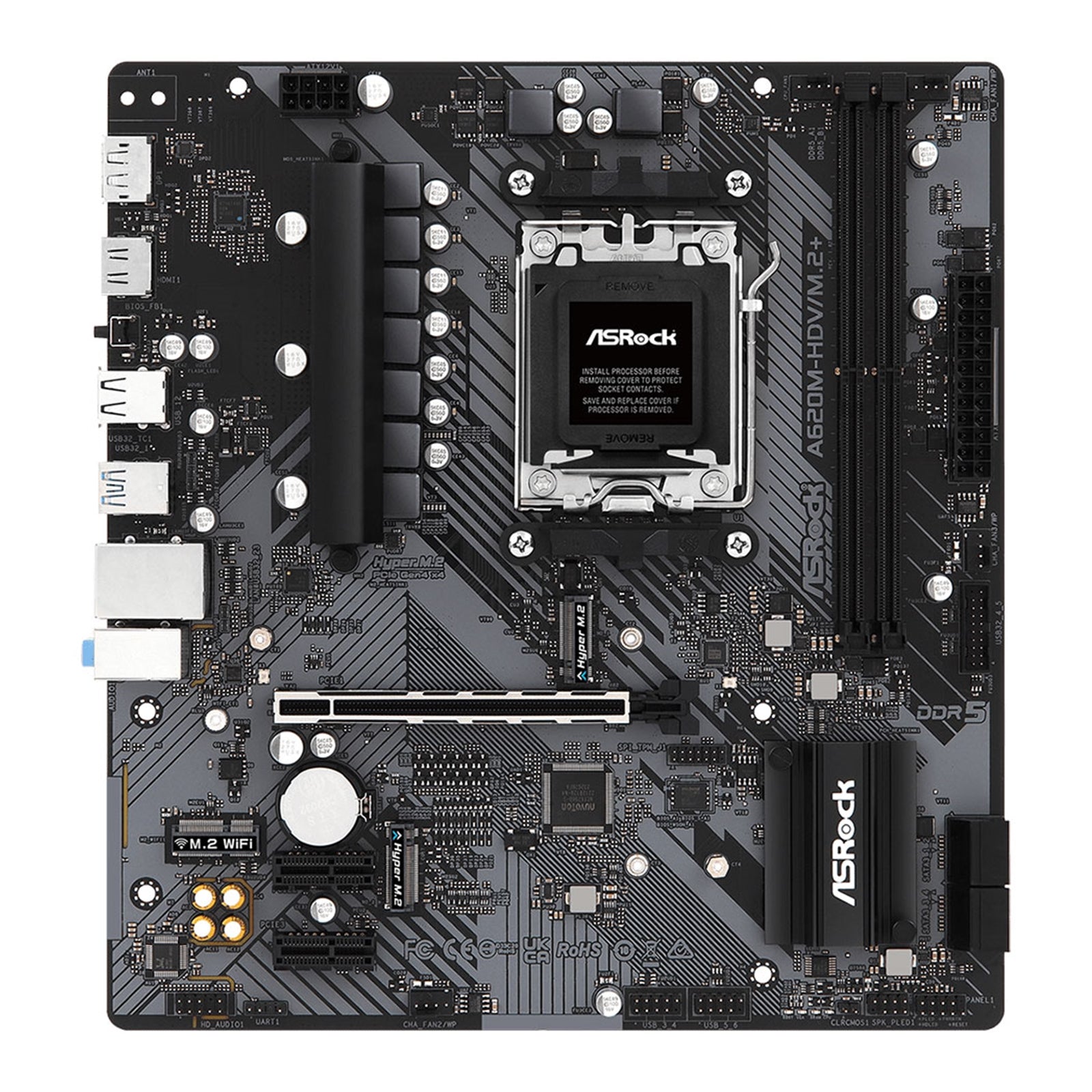 ASRock A620M-HDV/M.2 AMD AM5 Socket Motherboard, Micro-ATX, 2x DDR5 Slots, 1x M.2 Socket, GbE LAN, 1x DisplayPort / 1x HDMI Port