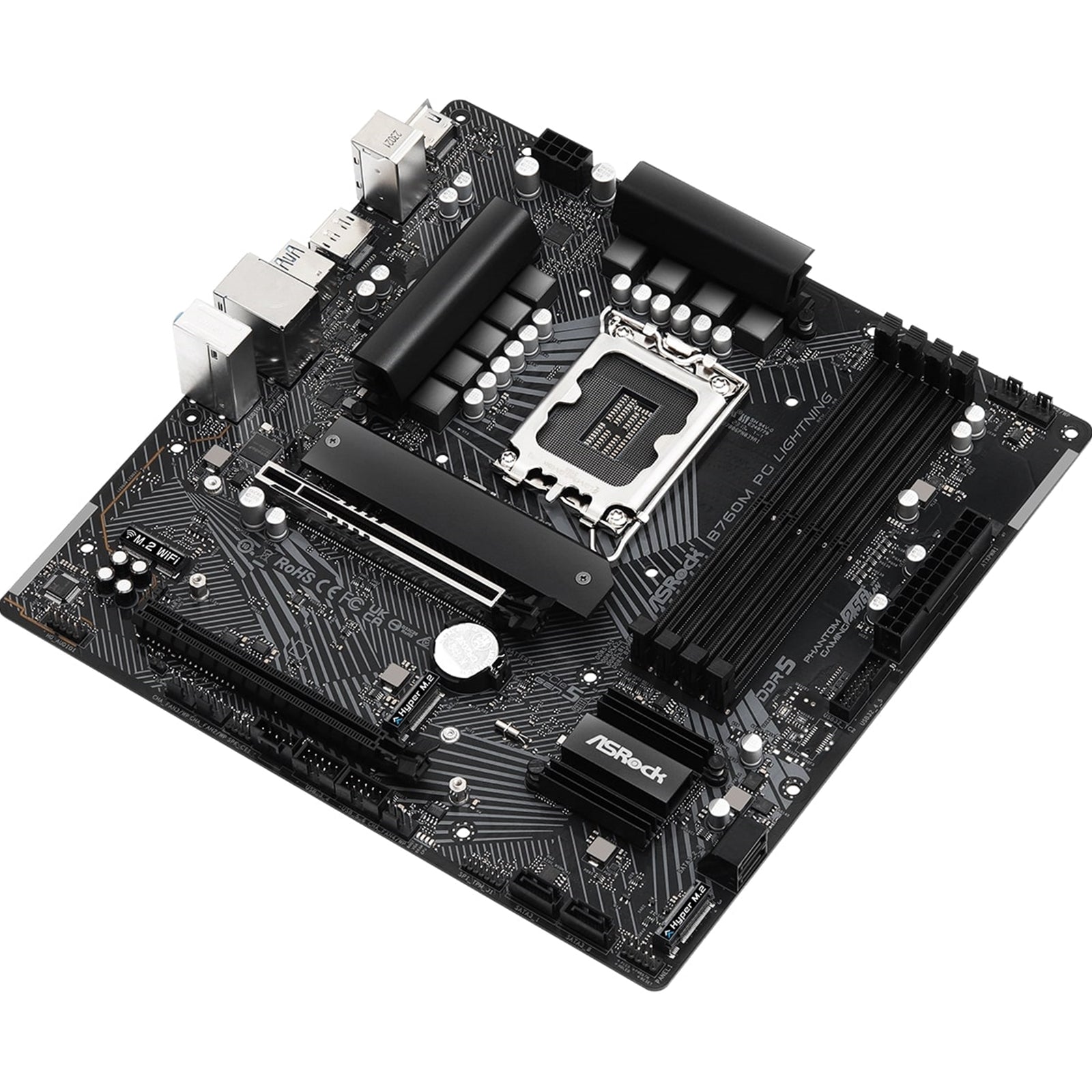 ASRock B760M PG Lightning Intel 1700 Socket Motherboard, Micro-ATX, 4x DDR5 Slots, 4x M.2 Sockets, 1x USB-C Port, 2.5GbE LAN, 1x DisplayPort / 1x HDMI Port