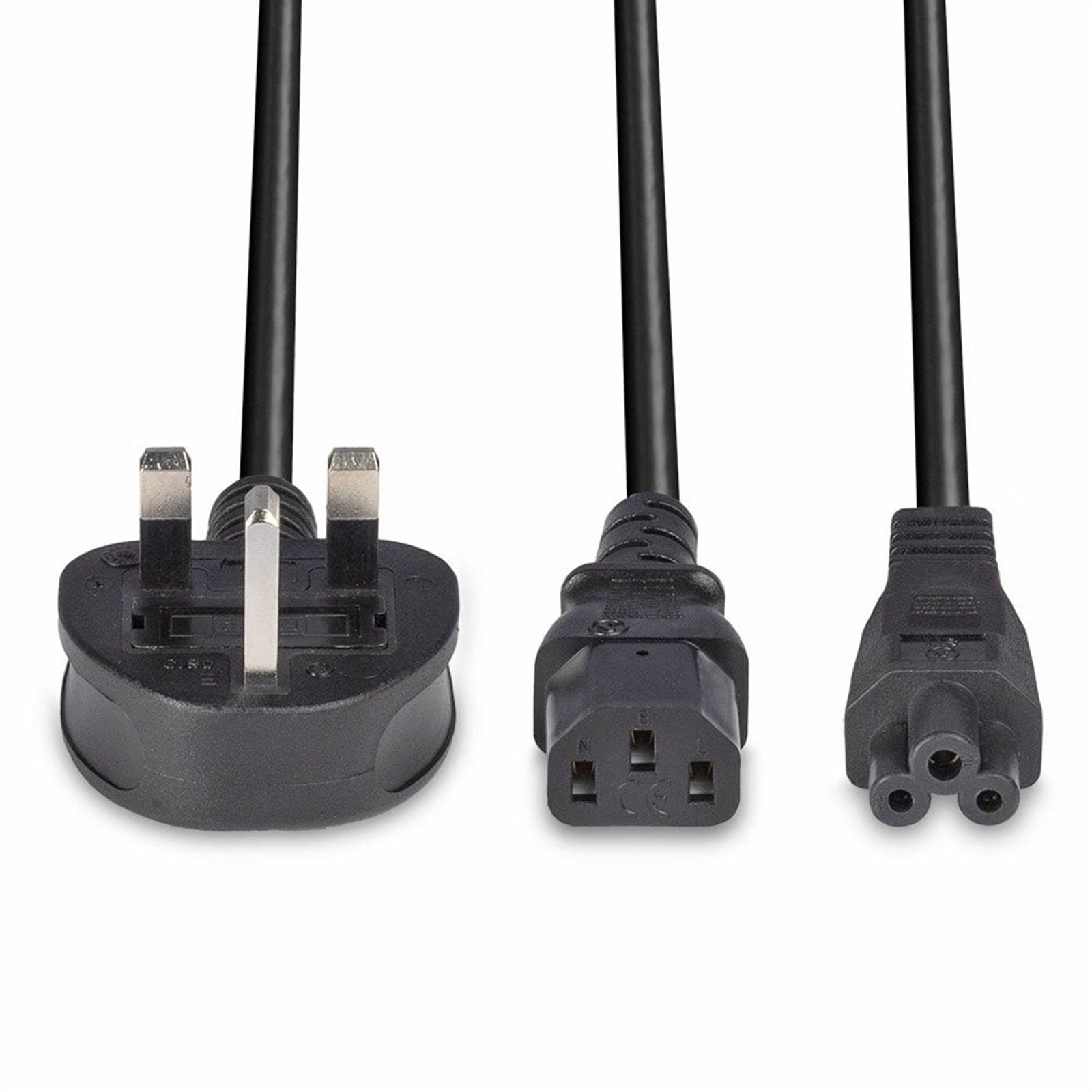 Lindy 30374 2.5m UK 3 Pin Plug To IEC C13 (Kettle) & IEC C5 (Clover) 10 Amp Mains Splitter Extension Cable - Black