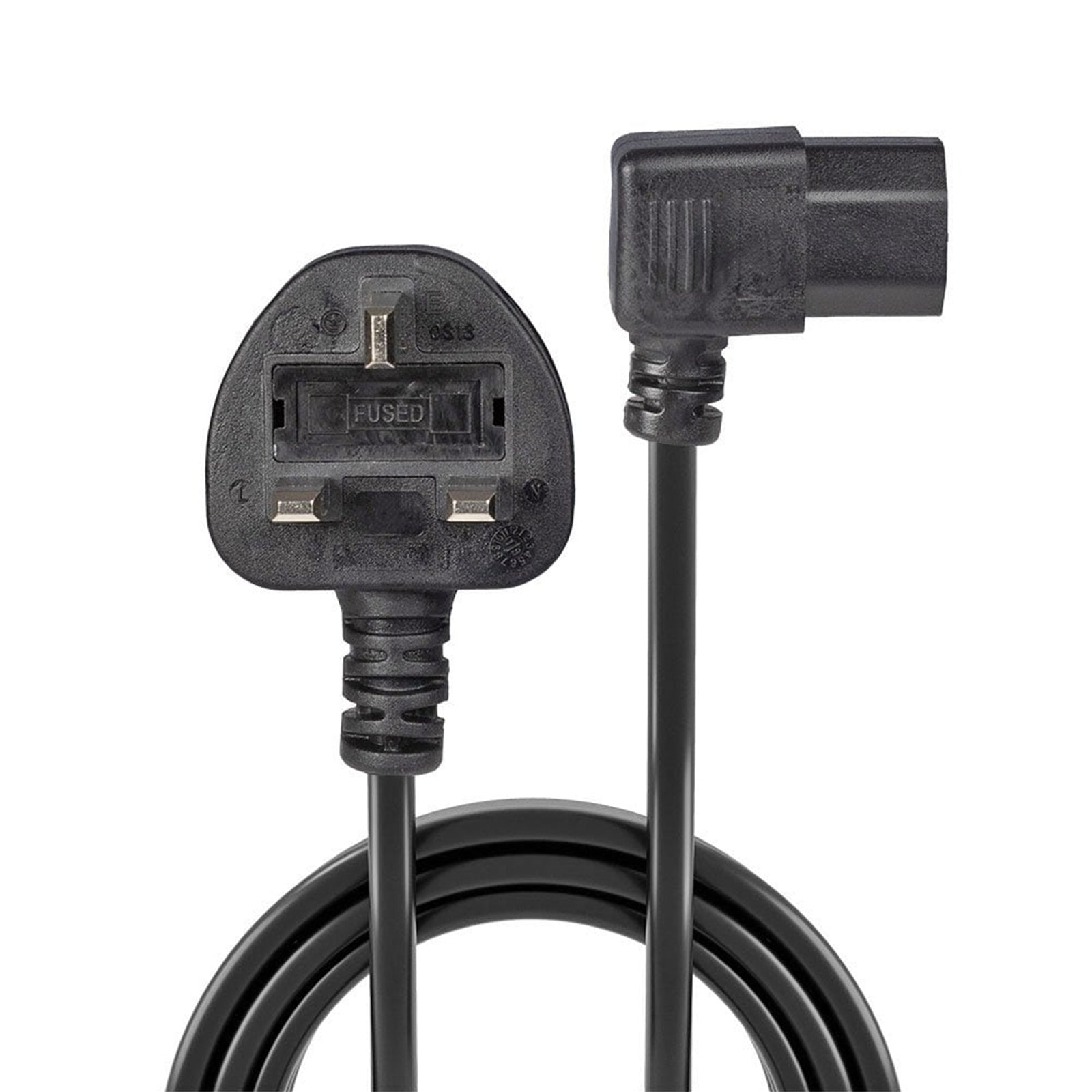 Lindy 30446 1m UK 3 Pin Plug To Right Angle IEC C13 (Kettle) 5 Amp Fuse Mains Extension Cable - Black