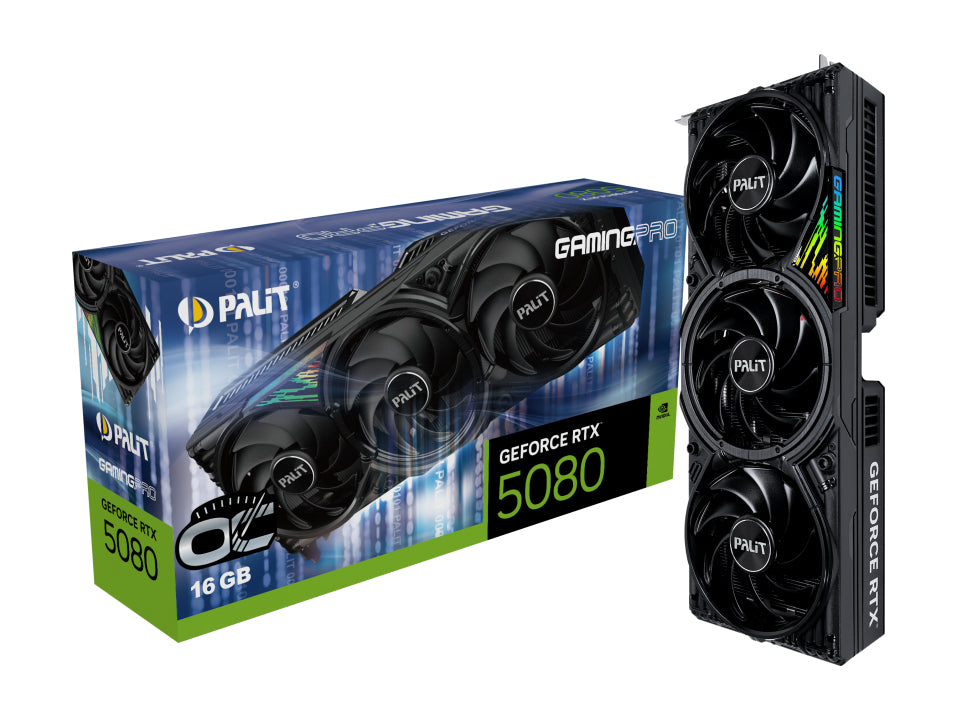 Palit RTX5080 GamingPro OC, PCIe5, 16GB DDR7, HDMI, 3 DP, 2700Mhz Clock, RGB Lighting, Overclocked