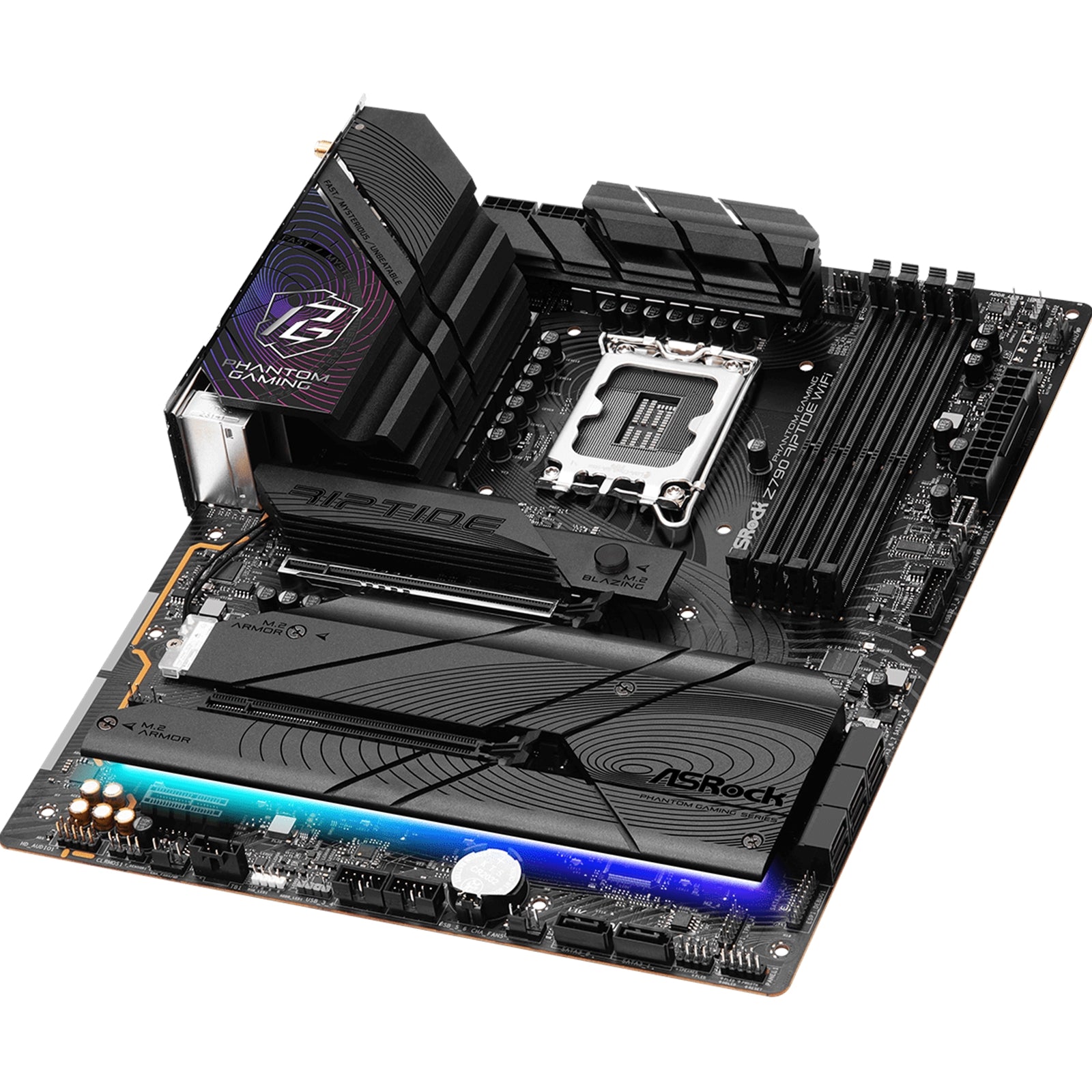 ASRock Z790 Riptide WiFi PHANTOM GAMING Intel 1700 Socket Motherboard, ATX, 4x DDR5 Slots, 6x M.2 Sockets, 2x USB-C Port, Fitted I/O Shield, 2.5GbE LAN, Wi-Fi 7, 1x DisplayPort / 1x HDMI Port