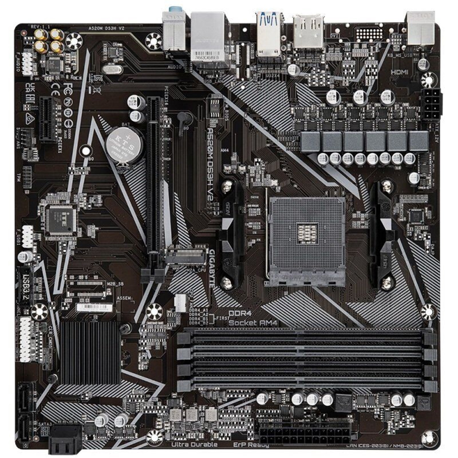 Gigabyte A520M DS3H V2 Ultra Durable AMD AM4 Socket Motherboard, Micro-ATX, 4x DDR4 Slots, 1x M.2 Socket, GbE LAN, 1x DisplayPort / 1x HDMI Port