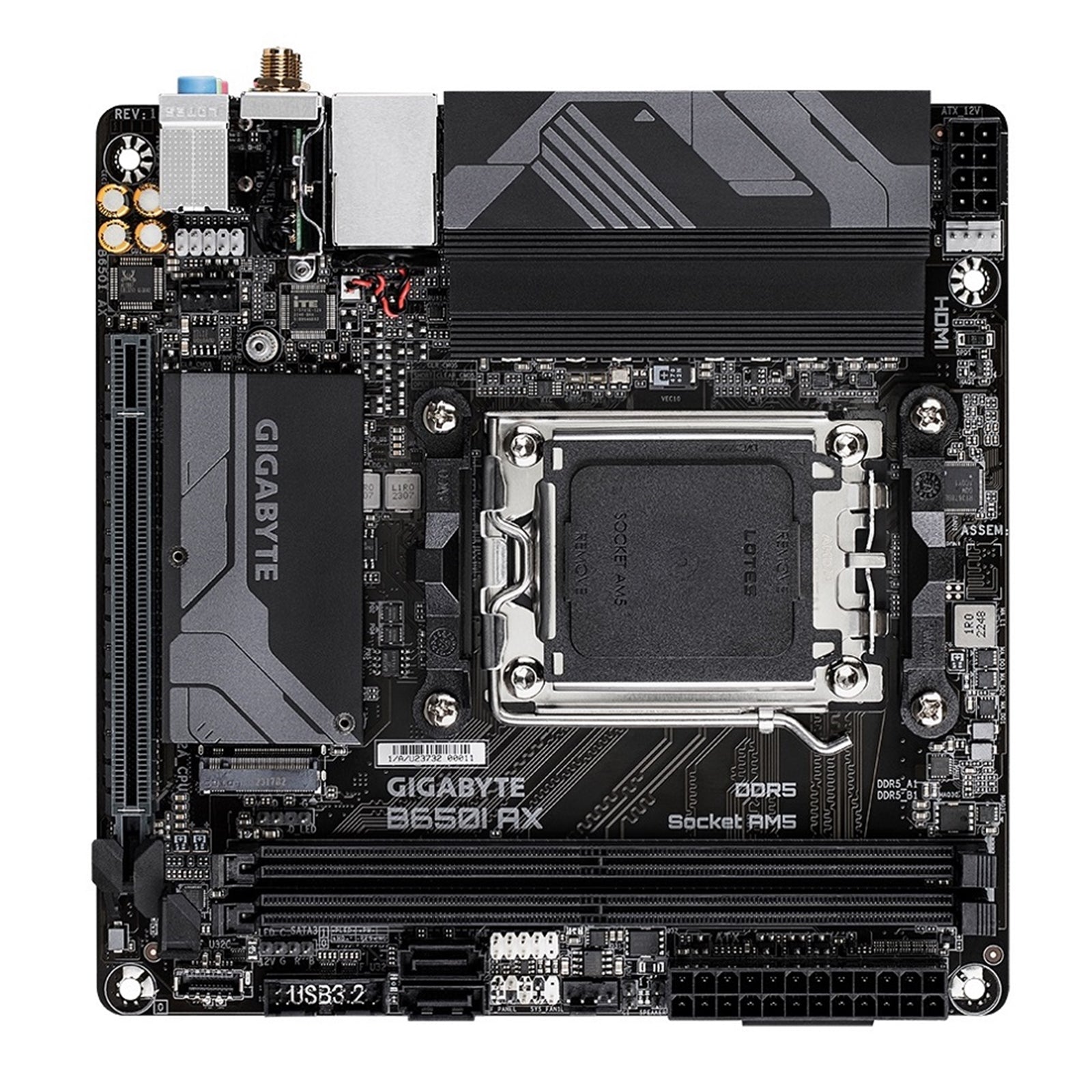 Gigabyte B650I AX Ultra Durable AMD AM5 Socket Motherboard, Mini-ITX, 2x DDR5 Slots, 1x M.2 Socket, 2x USB-C Port, 2.5GbE LAN, Wi-Fi 6E, 1x DisplayPort / 1x HDMI Port