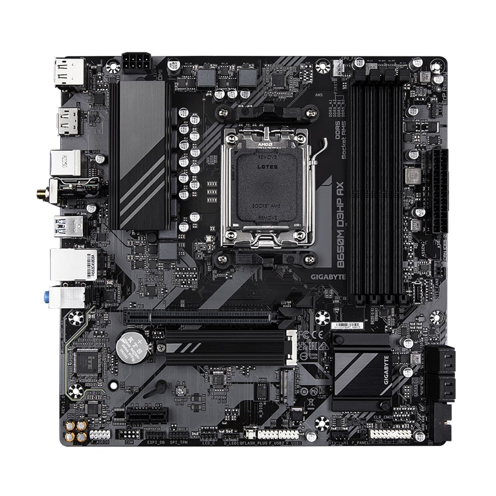 Gigabyte B650M D3HP AX Ultra Durable AMD AM5 Socket Motherboard, Micro-ATX, 4x DDR5 Slots, 2x M.2 Sockets, 2x USB-C Port, 2.5GbE LAN, Wi-Fi 6E, 2x DisplayPorts / 1x HDMI Port